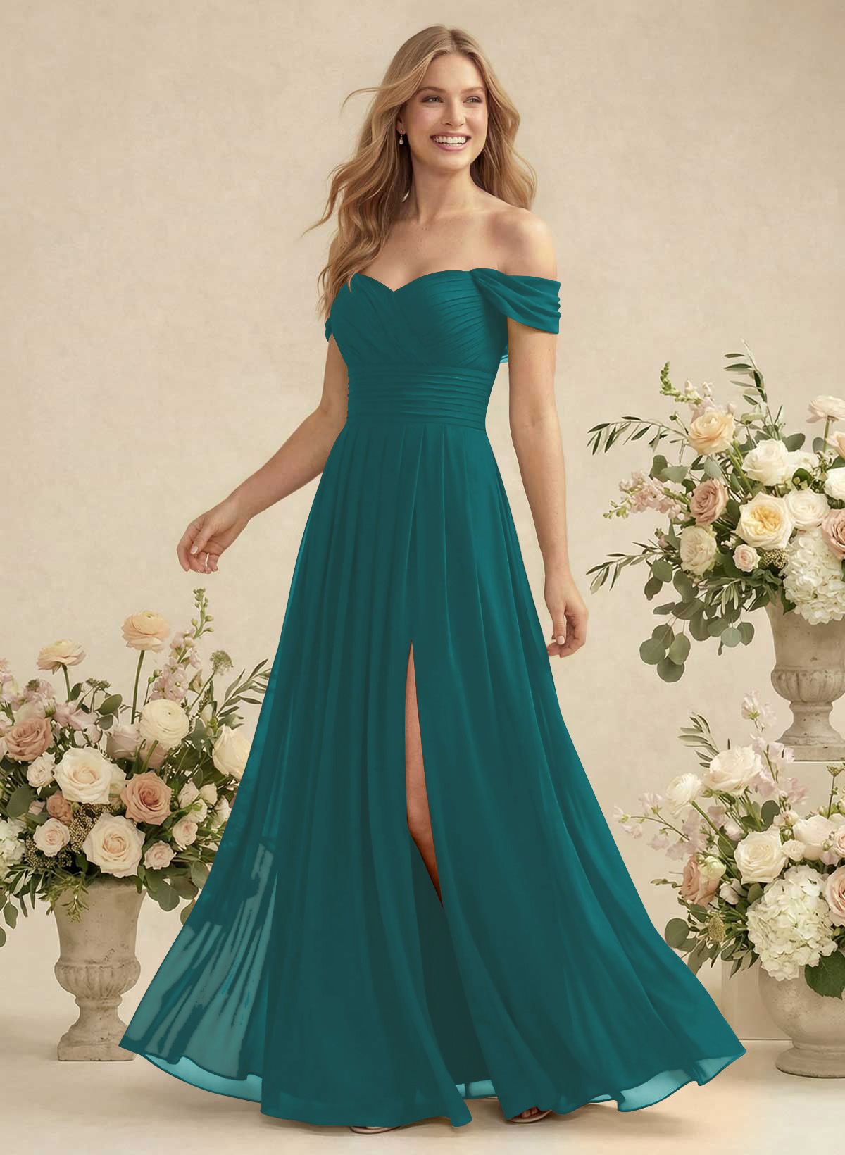 Off-The-Shoulder A-Line Chiffon Bridesmaid Dresses, product image 124