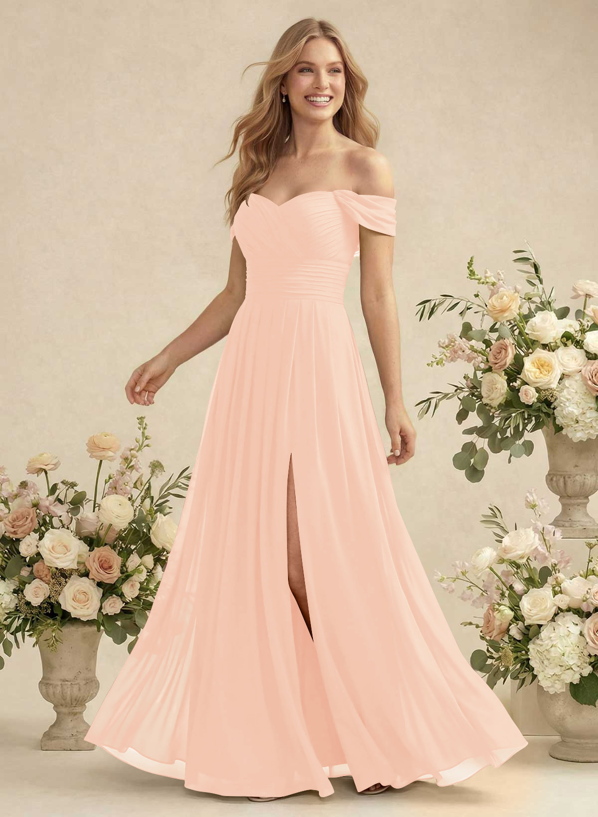 Off-The-Shoulder A-Line Chiffon Bridesmaid Dresses, product image 61