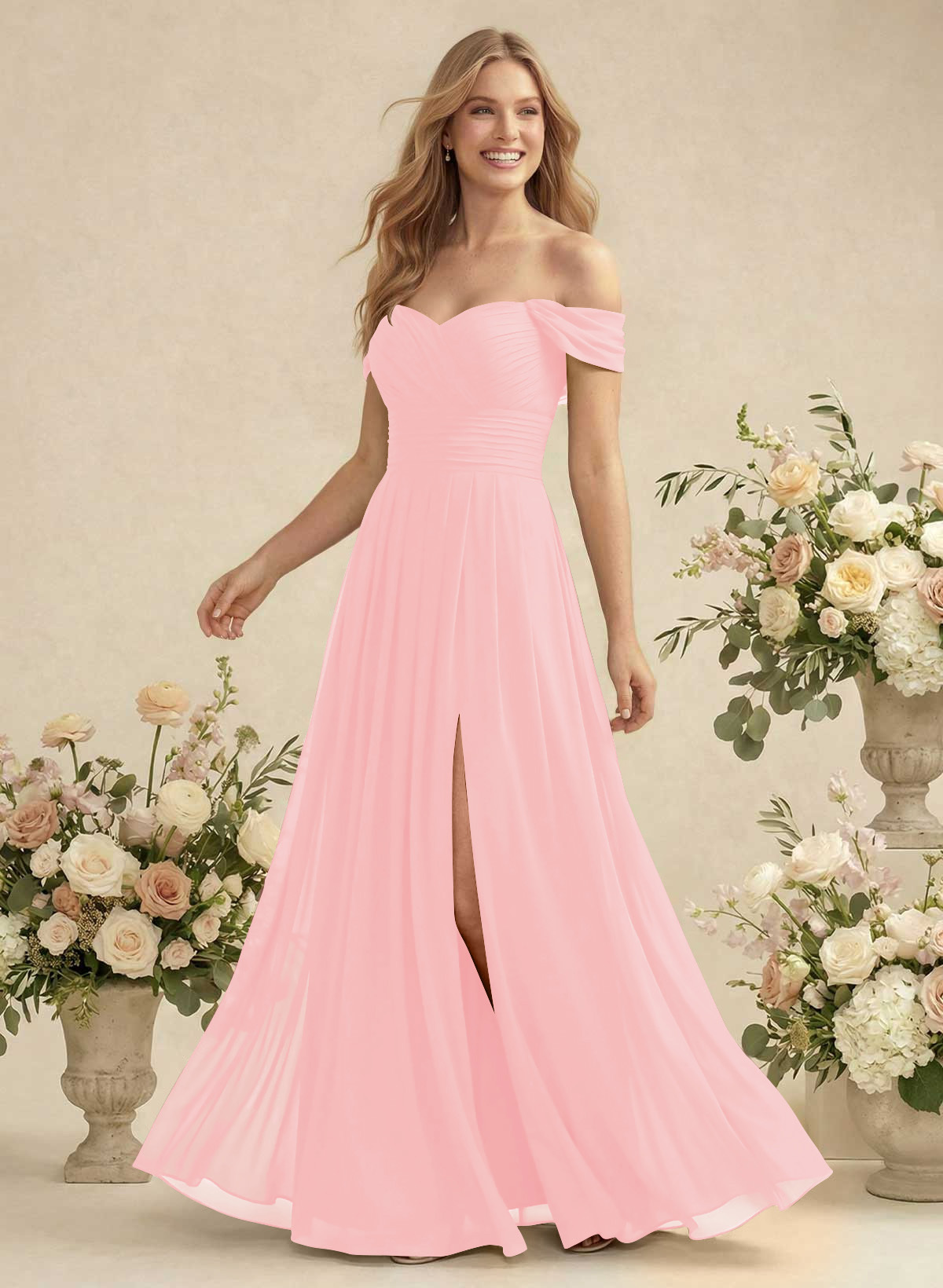 Off-The-Shoulder A-Line Chiffon Bridesmaid Dresses, product image 67