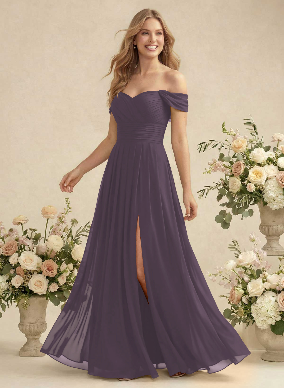 Off-The-Shoulder A-Line Chiffon Bridesmaid Dresses, product image 100