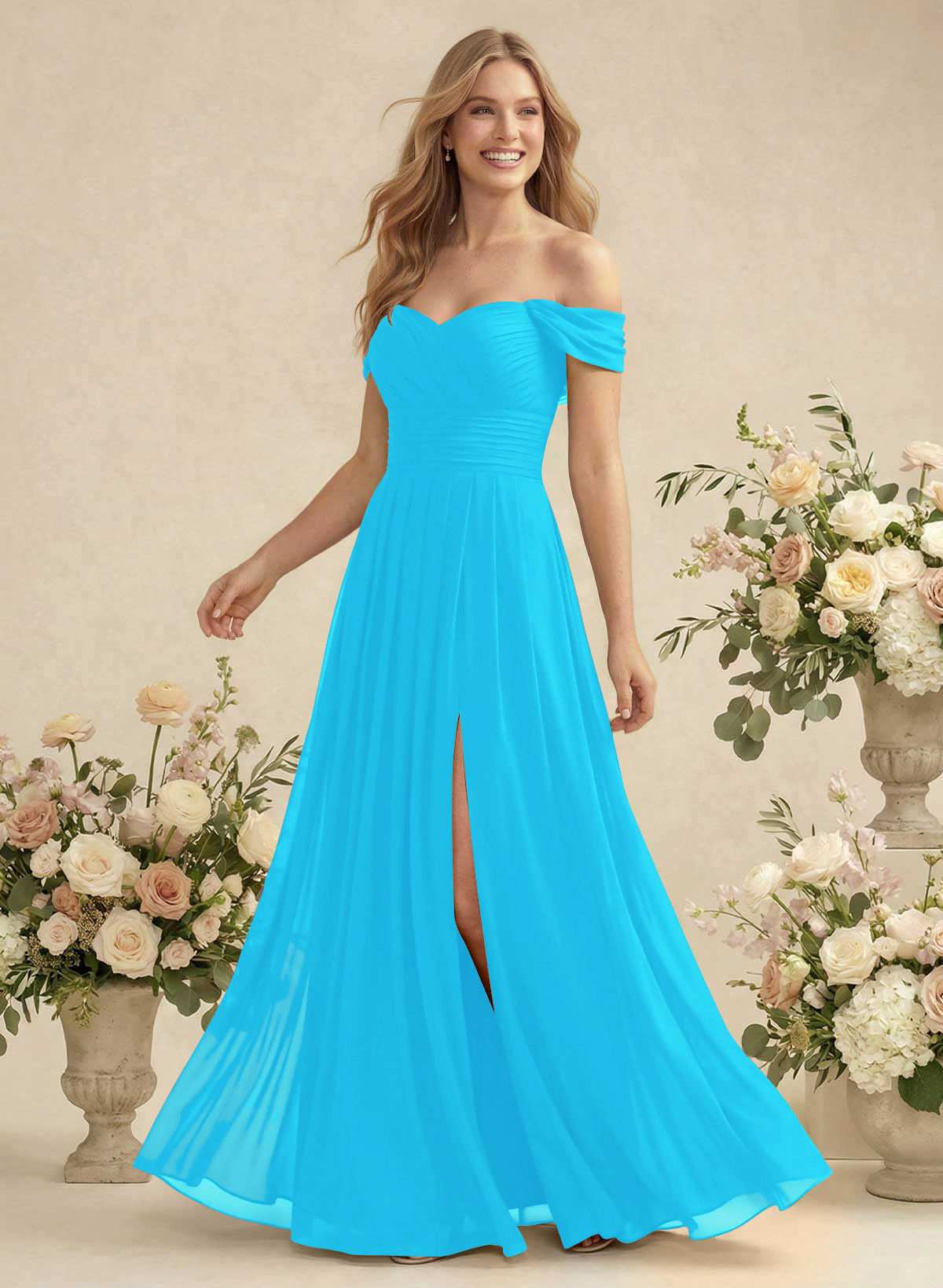 Off-The-Shoulder A-Line Chiffon Bridesmaid Dresses, product image 28