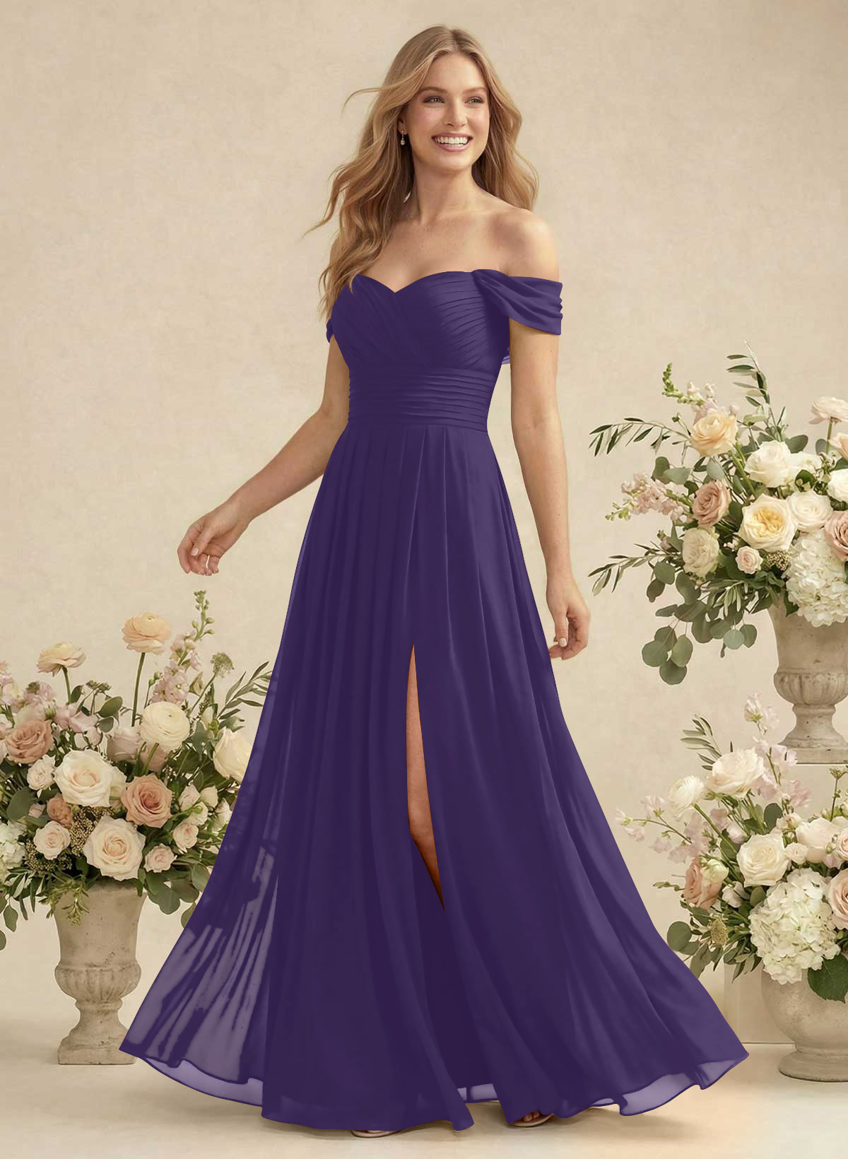 Off-The-Shoulder A-Line Chiffon Bridesmaid Dresses, product image 115