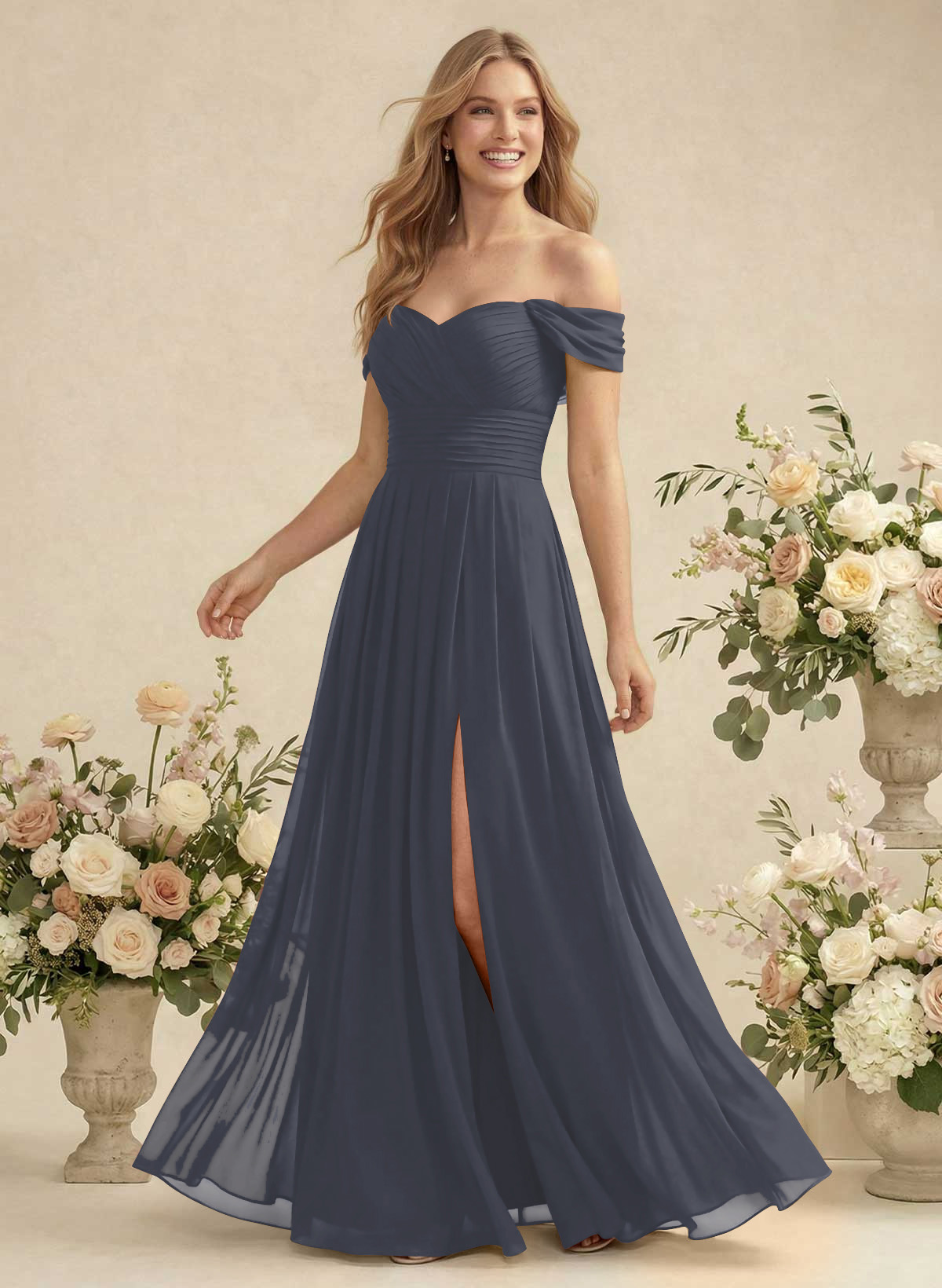 Off-The-Shoulder A-Line Chiffon Bridesmaid Dresses, product image 16