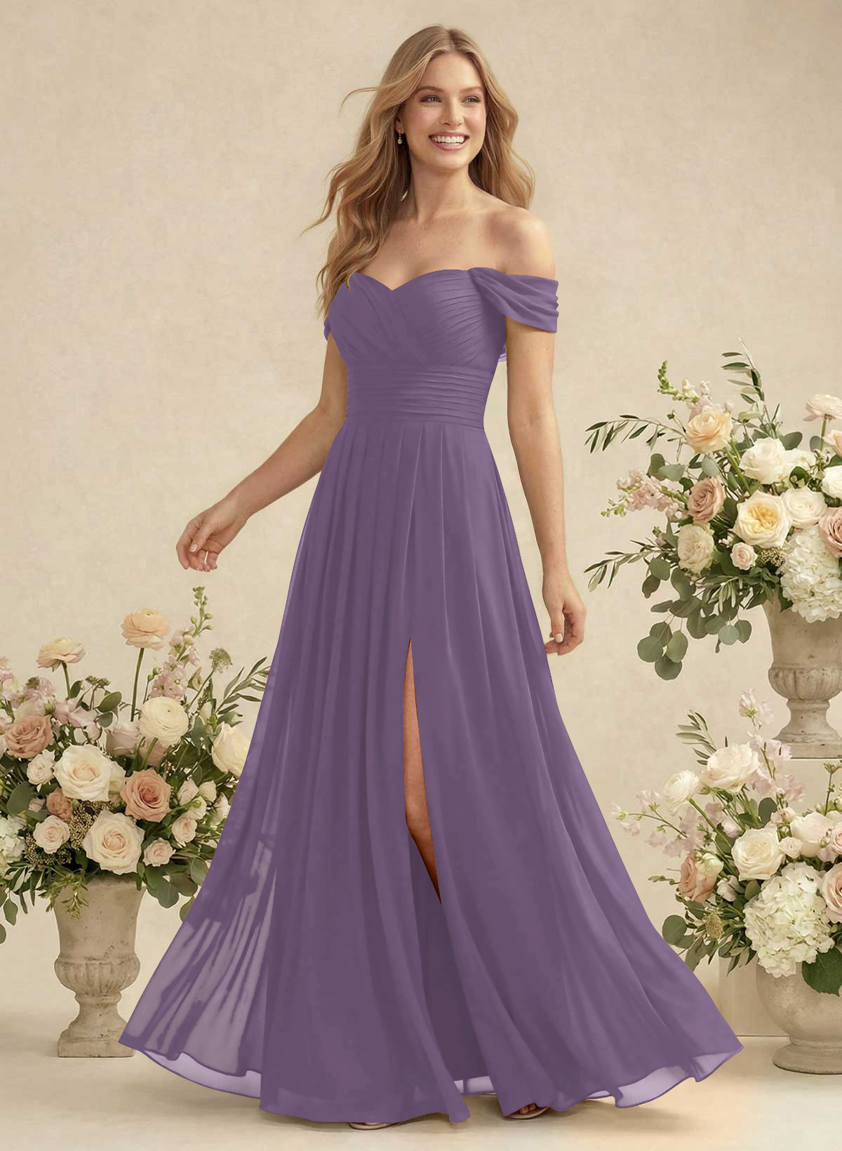 Off-The-Shoulder A-Line Chiffon Bridesmaid Dresses, product image 97