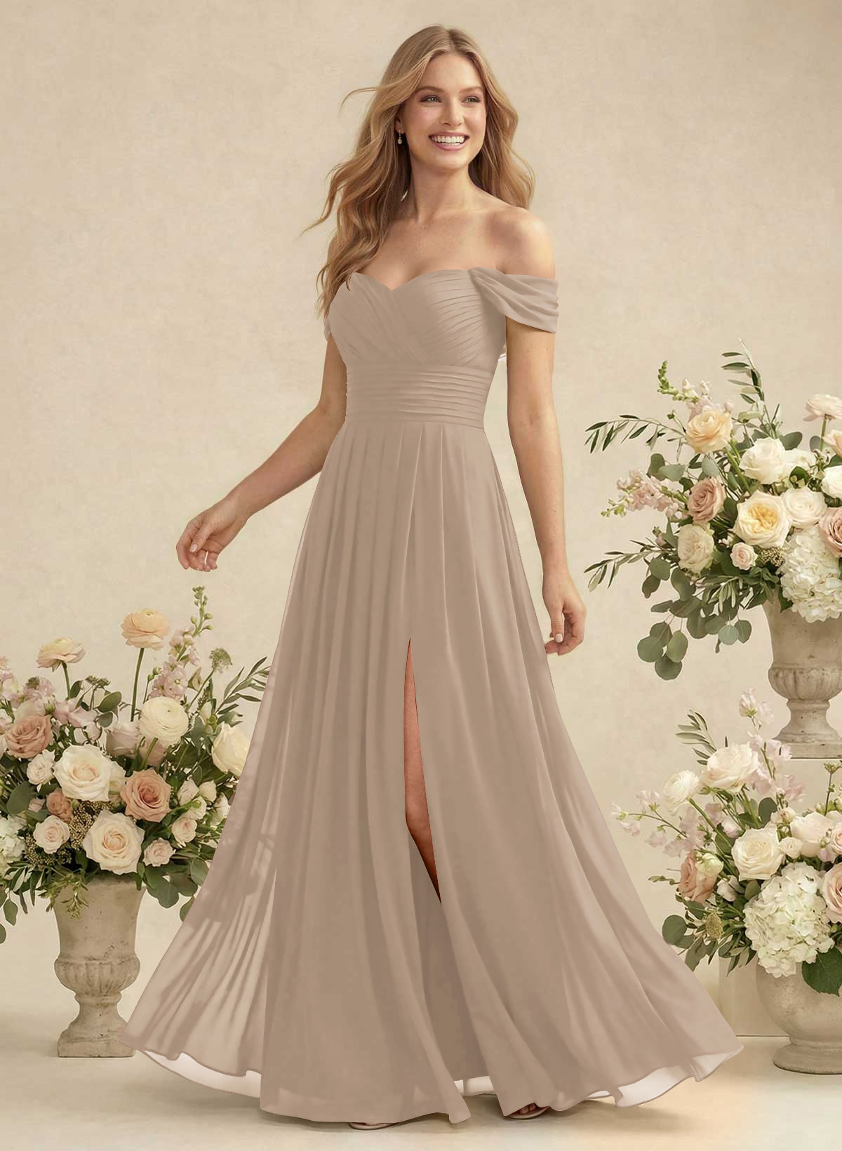 Off-The-Shoulder A-Line Chiffon Bridesmaid Dresses, product image 145