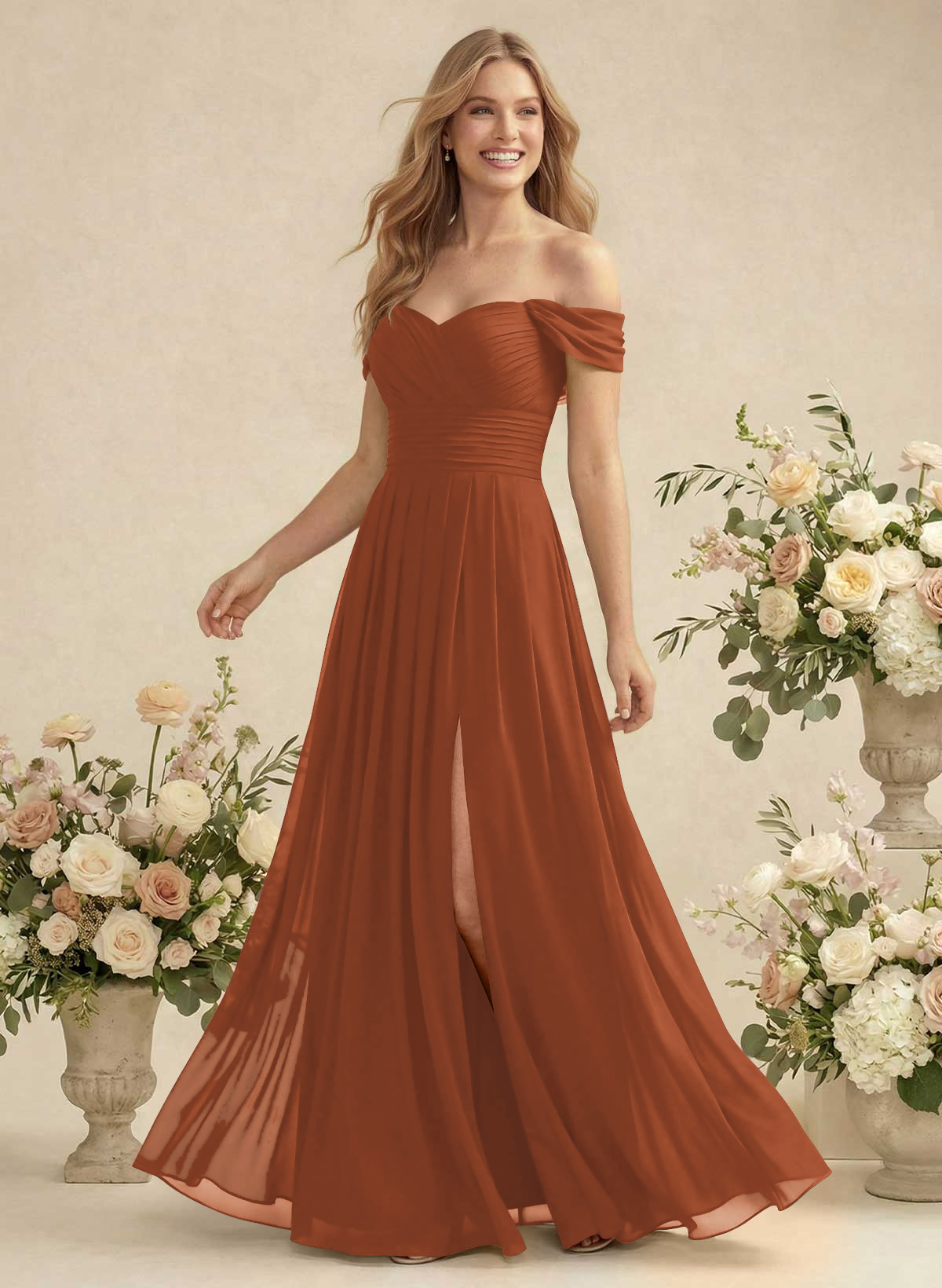 Off-The-Shoulder A-Line Chiffon Bridesmaid Dresses, product image 199