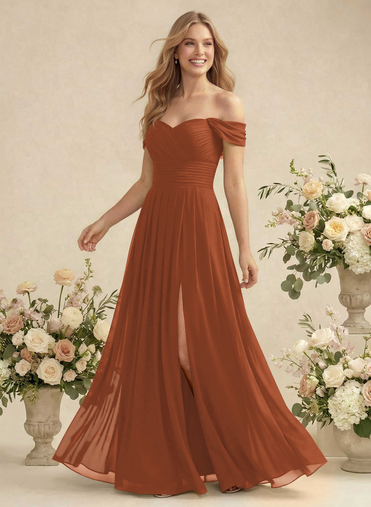 Off-The-Shoulder A-Line Chiffon Bridesmaid Dresses, product image 199