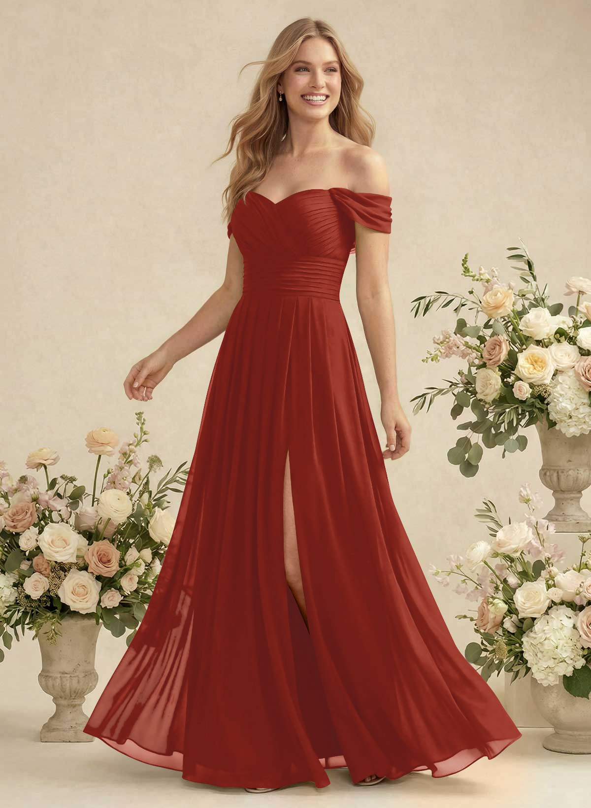 Off-The-Shoulder A-Line Chiffon Bridesmaid Dresses, product image 52