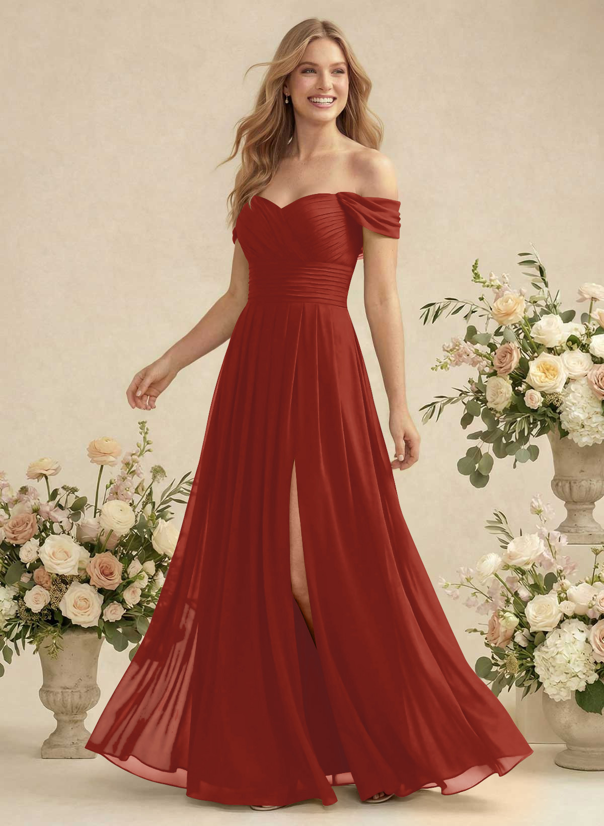 Off-The-Shoulder A-Line Chiffon Bridesmaid Dresses, product image 52