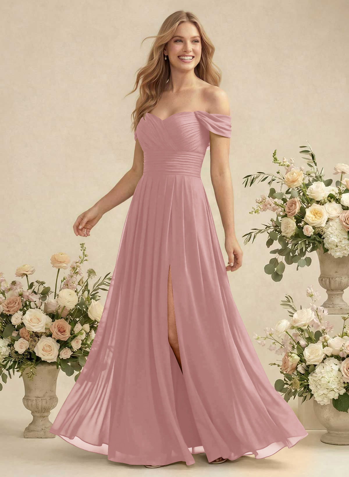 Off-The-Shoulder A-Line Chiffon Bridesmaid Dresses, product image 85