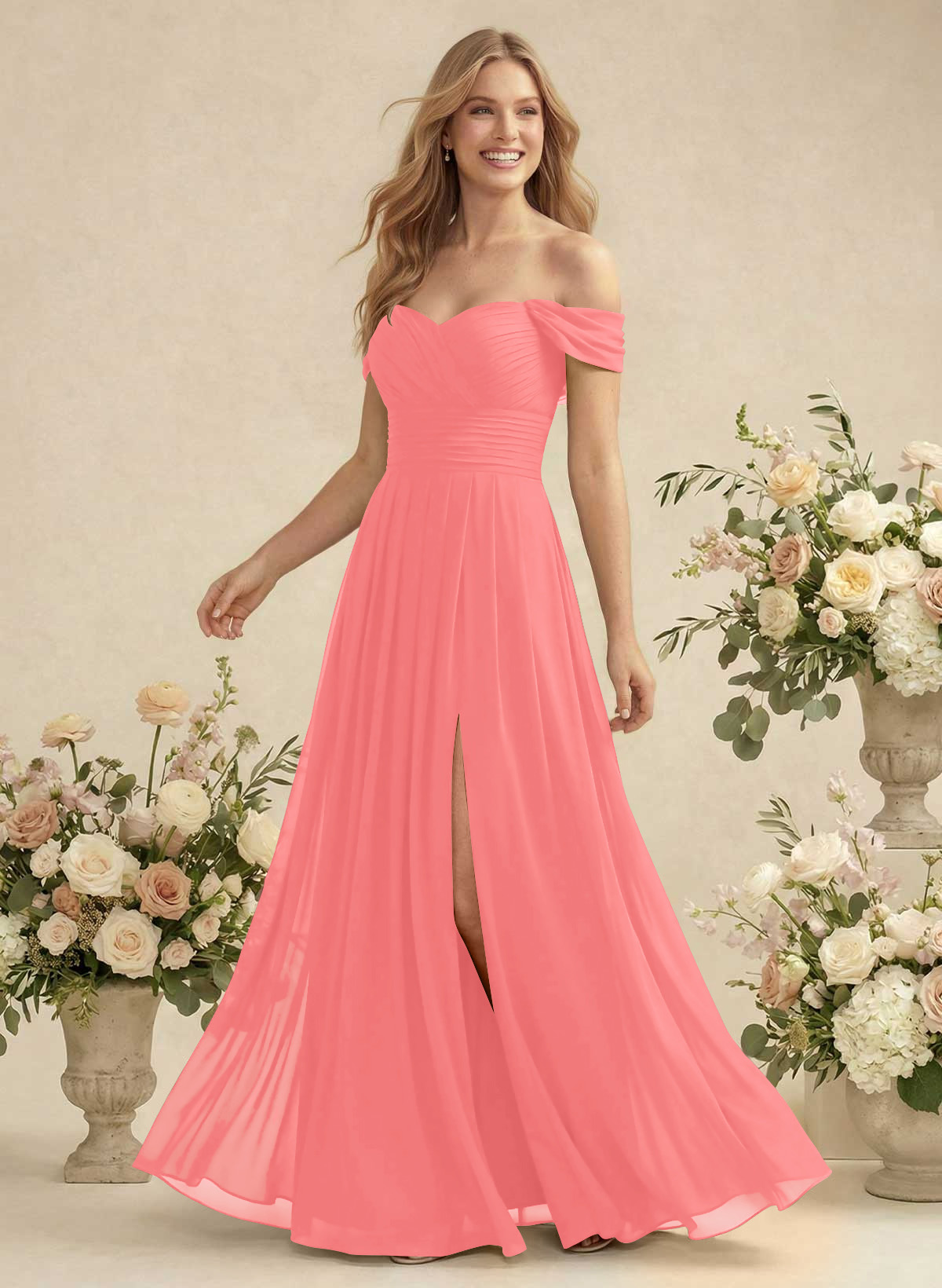 Off-The-Shoulder A-Line Chiffon Bridesmaid Dresses, product image 55