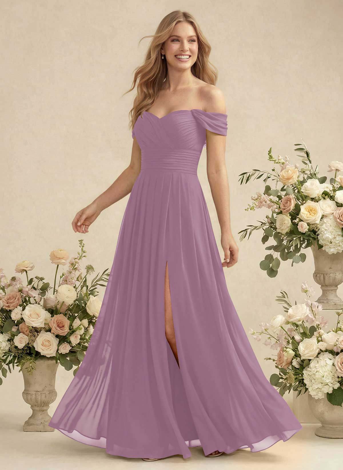 Off-The-Shoulder A-Line Chiffon Bridesmaid Dresses, product image 82
