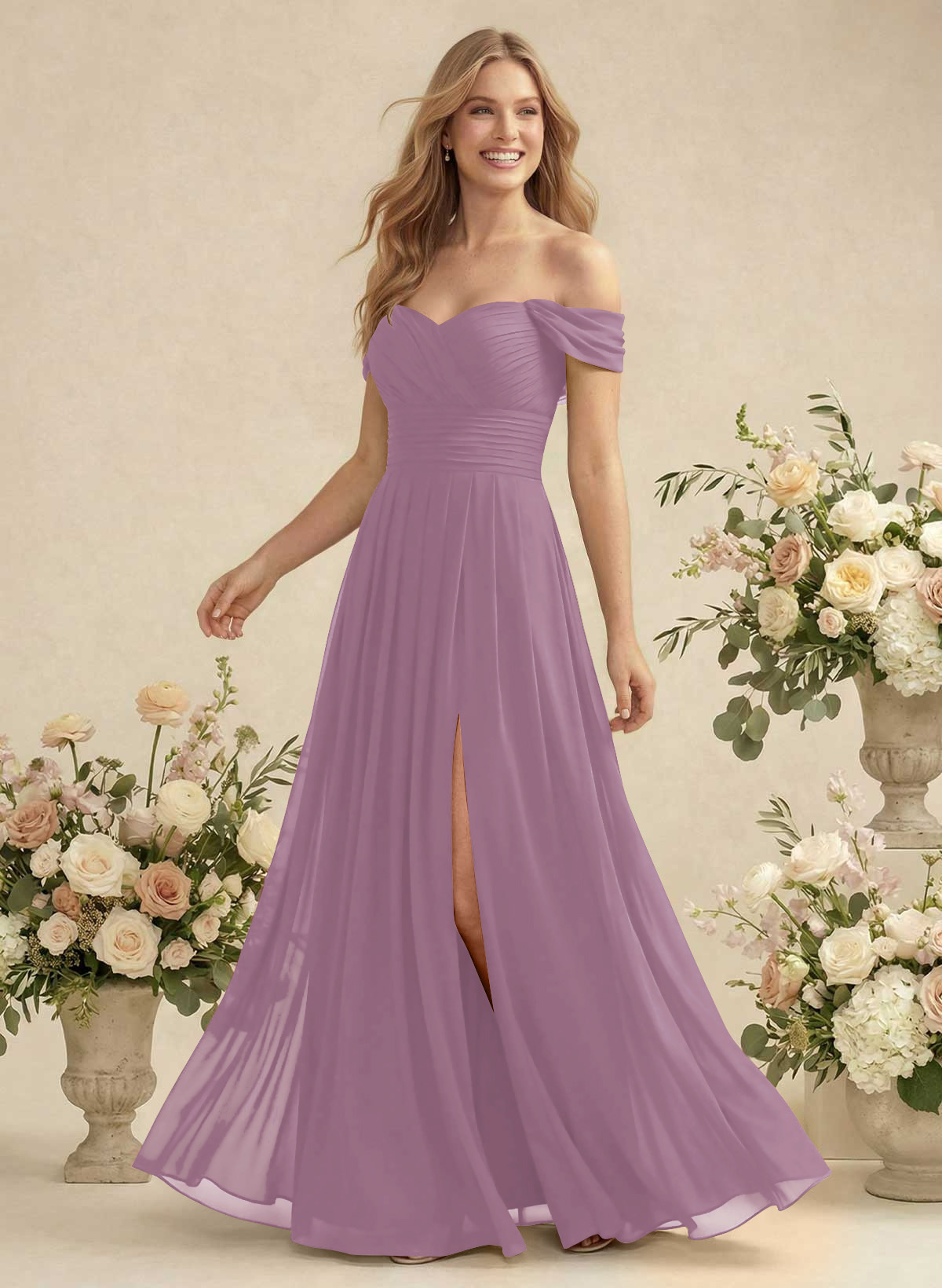 Off-The-Shoulder A-Line Chiffon Bridesmaid Dresses, product image 82