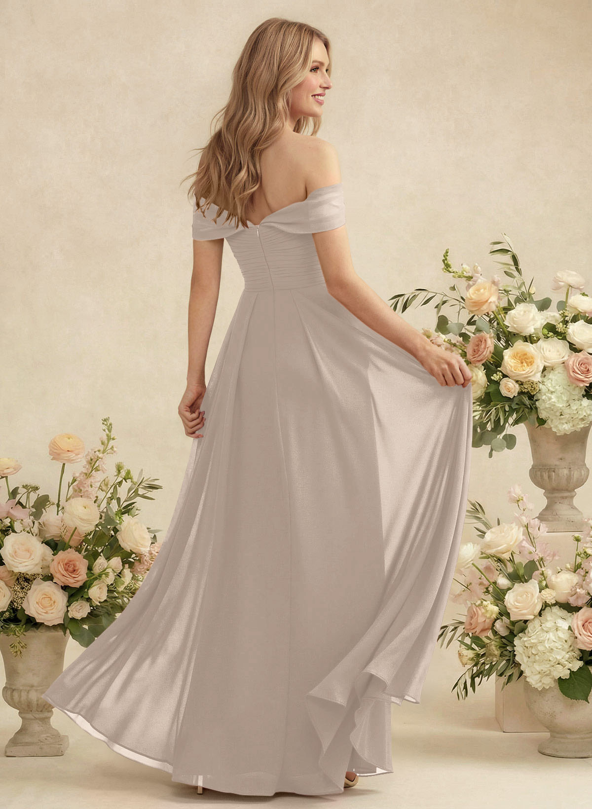 Off-The-Shoulder A-Line Chiffon Bridesmaid Dresses, product image 182