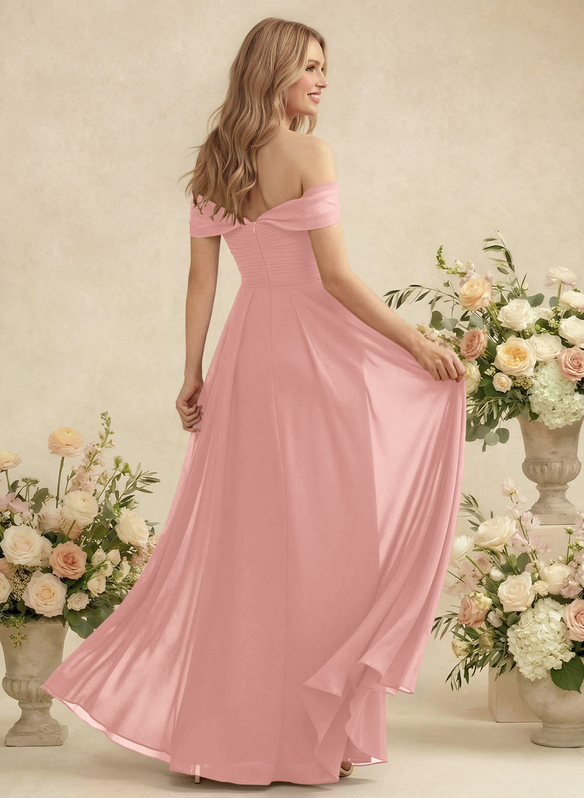 Off-The-Shoulder A-Line Chiffon Bridesmaid Dresses, product image 65