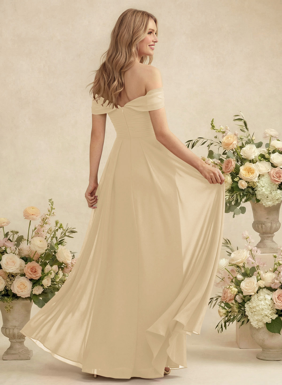 Off-The-Shoulder A-Line Chiffon Bridesmaid Dresses, product image 143