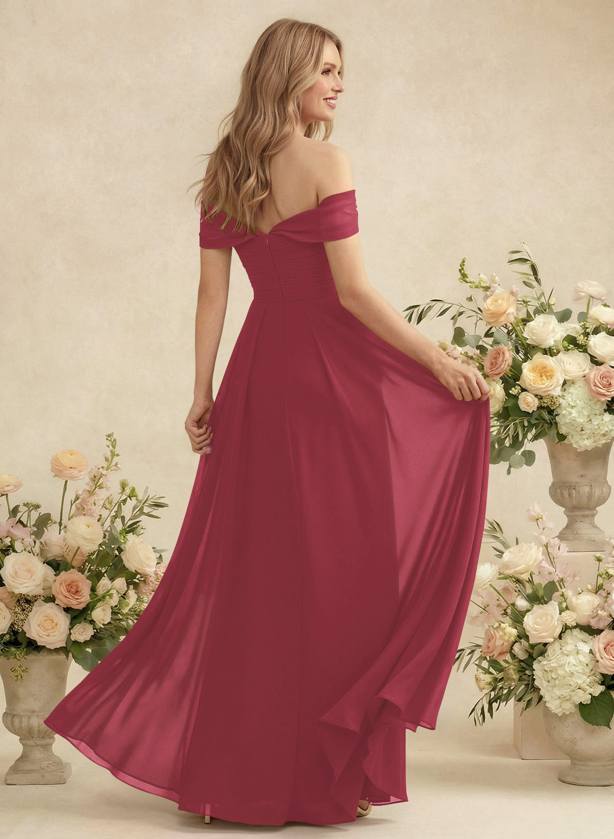 Off-The-Shoulder A-Line Chiffon Bridesmaid Dresses, product image 44