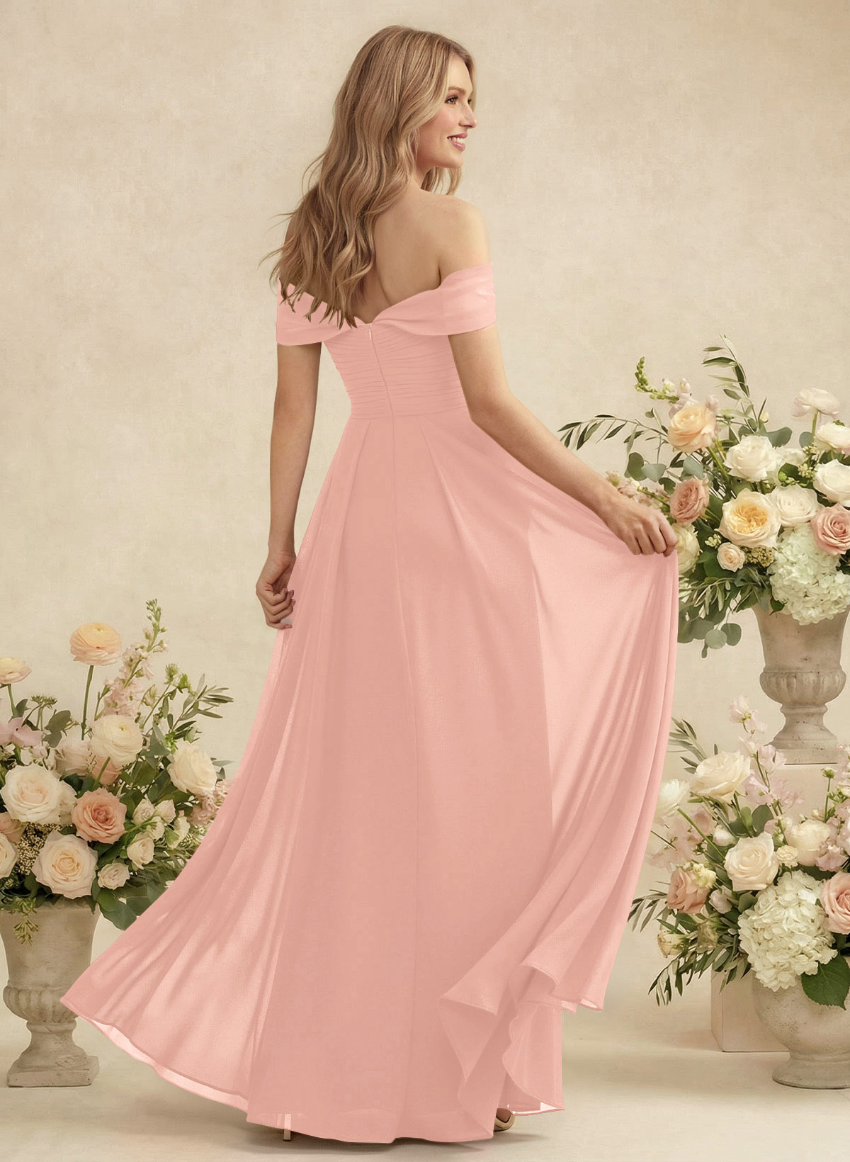 Off-The-Shoulder A-Line Chiffon Bridesmaid Dresses, product image 59