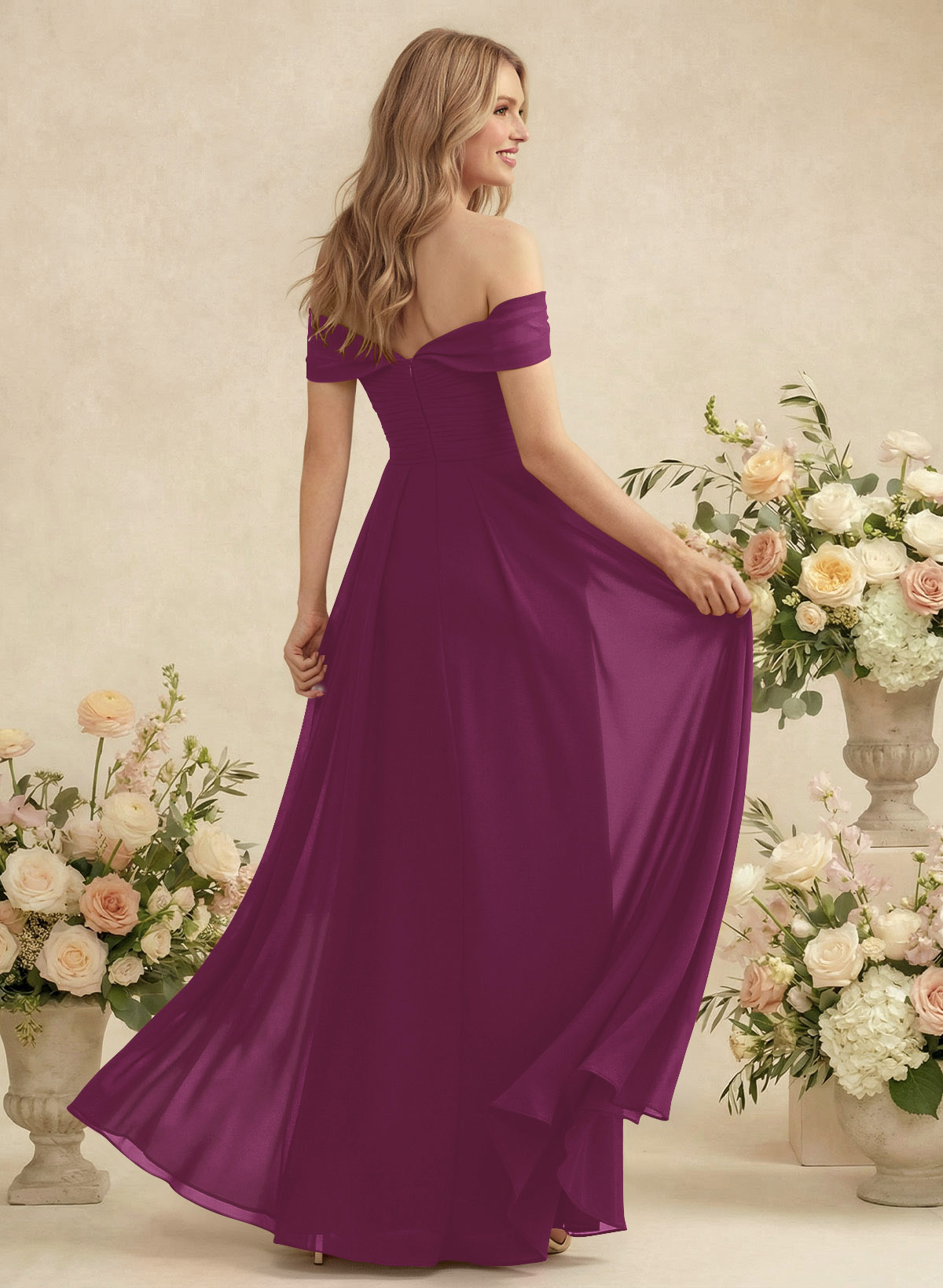 Off-The-Shoulder A-Line Chiffon Bridesmaid Dresses, product image 107