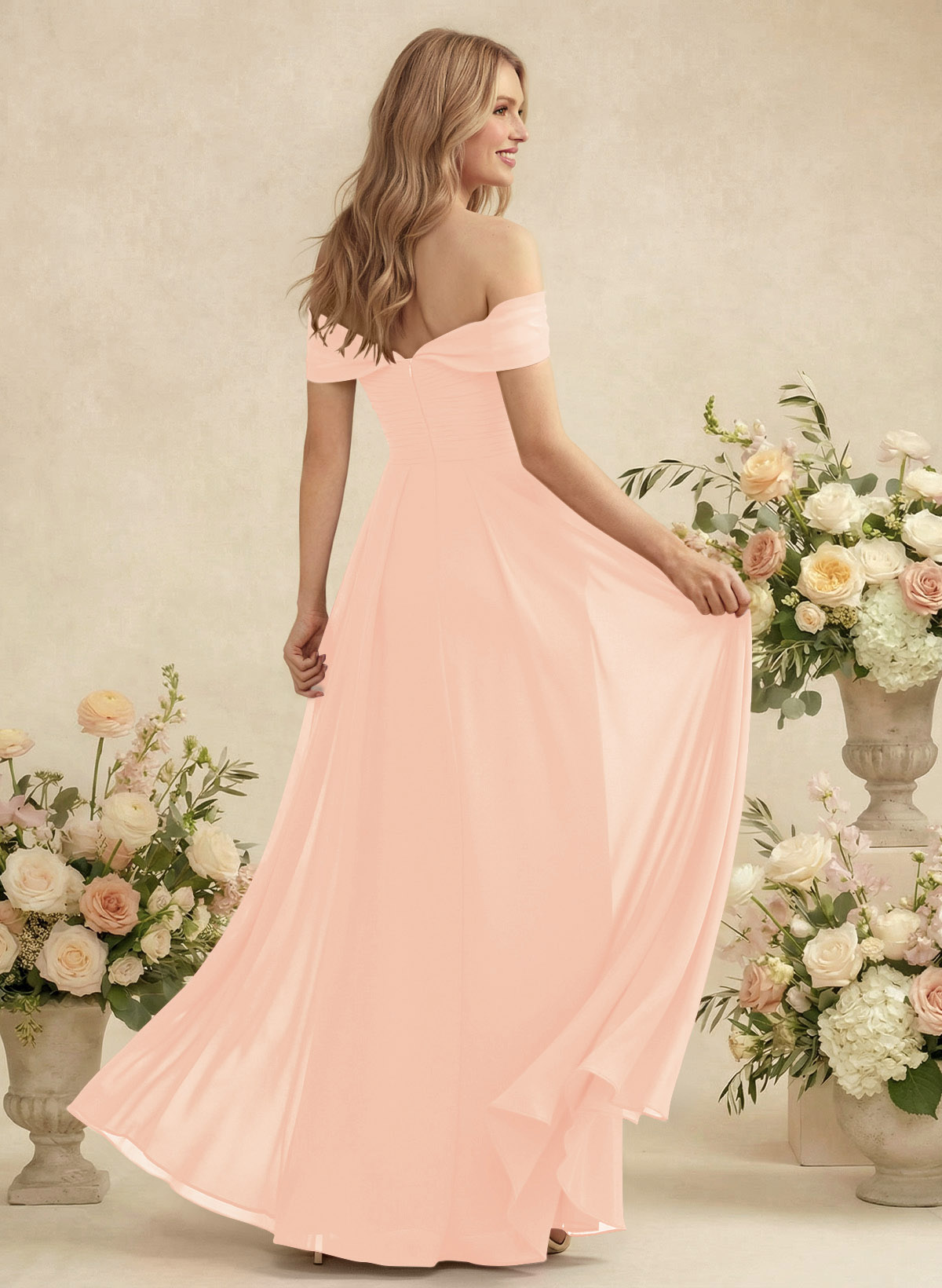 Off-The-Shoulder A-Line Chiffon Bridesmaid Dresses, product image 62