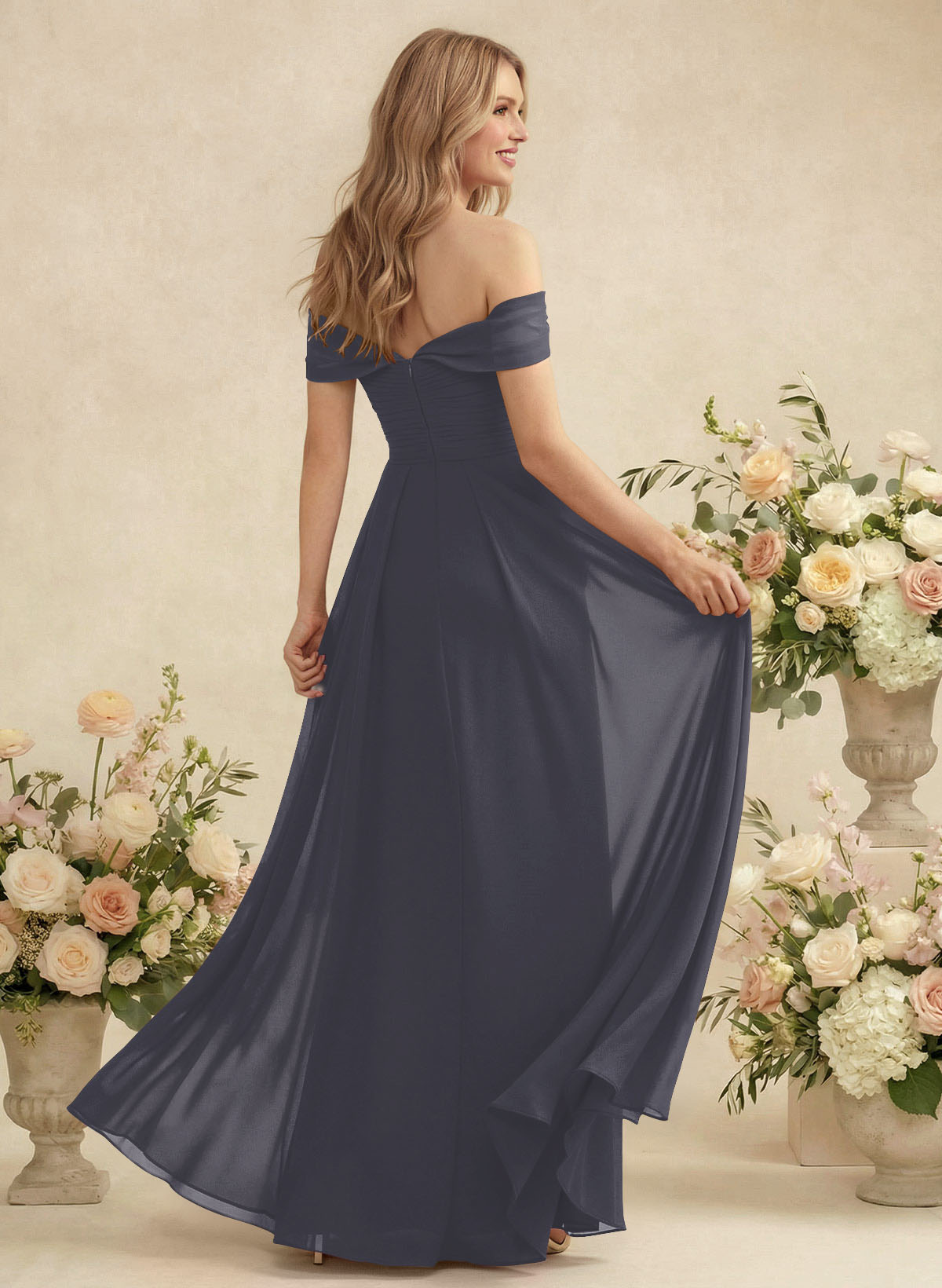 Off-The-Shoulder A-Line Chiffon Bridesmaid Dresses, product image 17