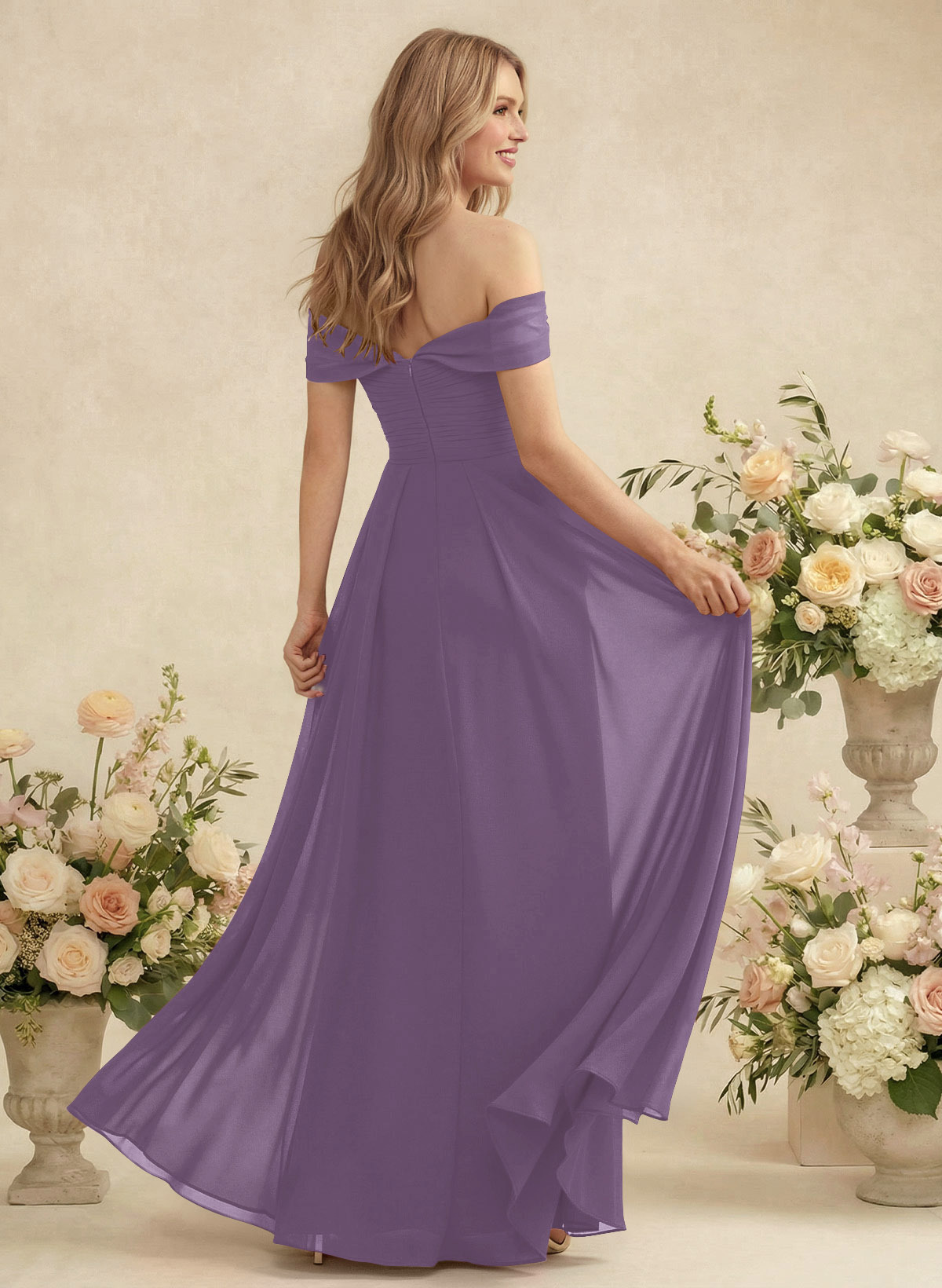 Off-The-Shoulder A-Line Chiffon Bridesmaid Dresses, product image 98