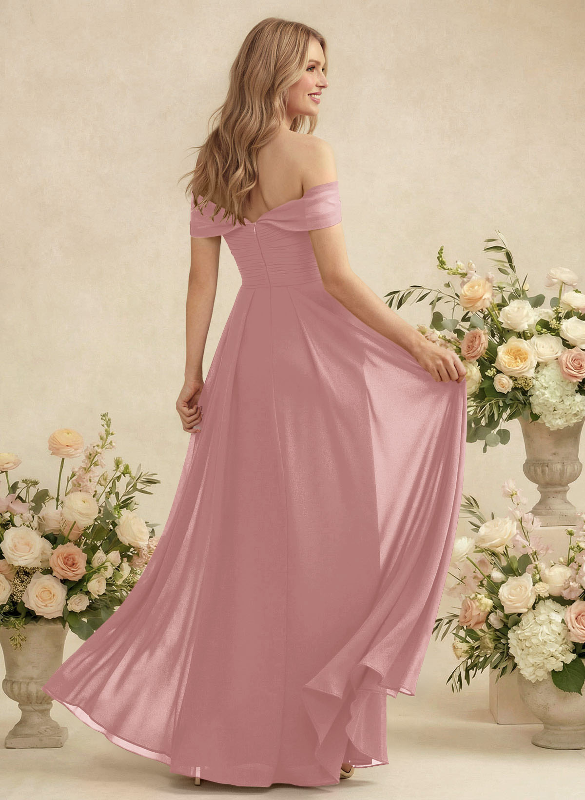 Off-The-Shoulder A-Line Chiffon Bridesmaid Dresses, product image 86