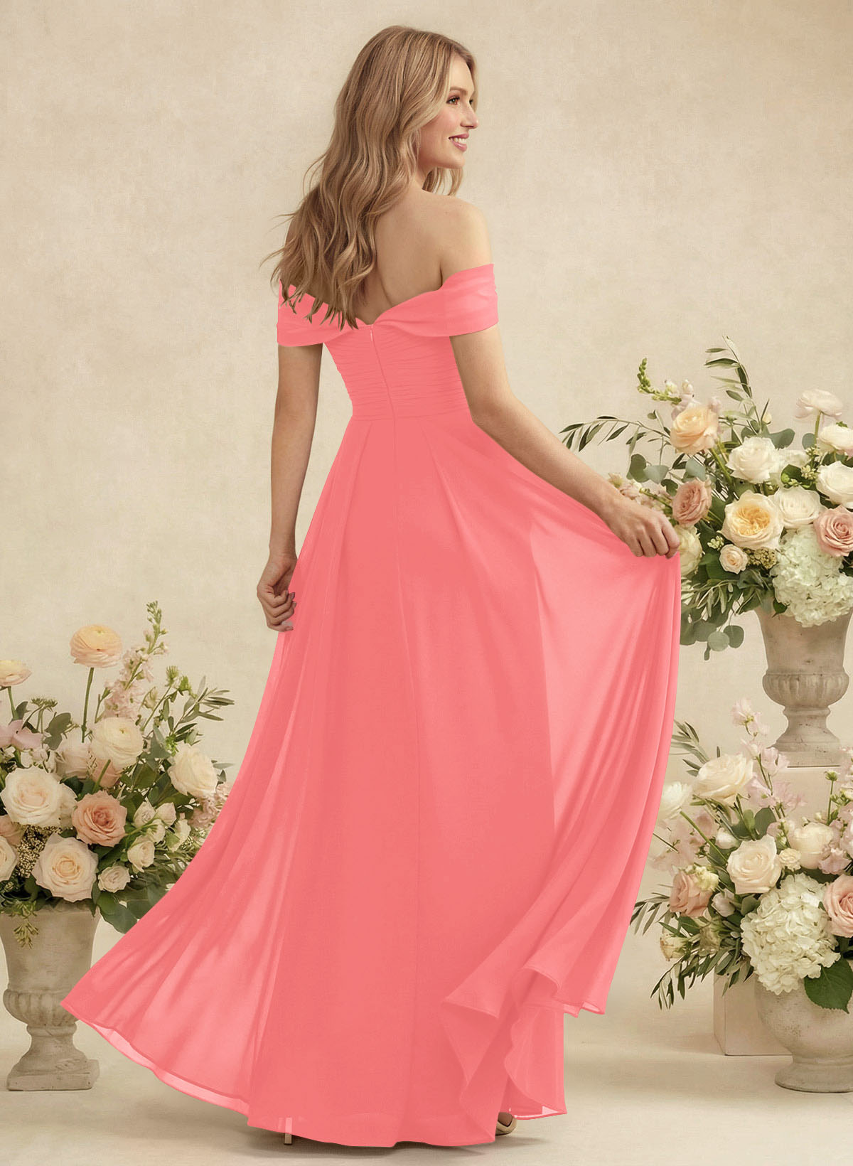 Off-The-Shoulder A-Line Chiffon Bridesmaid Dresses, product image 56