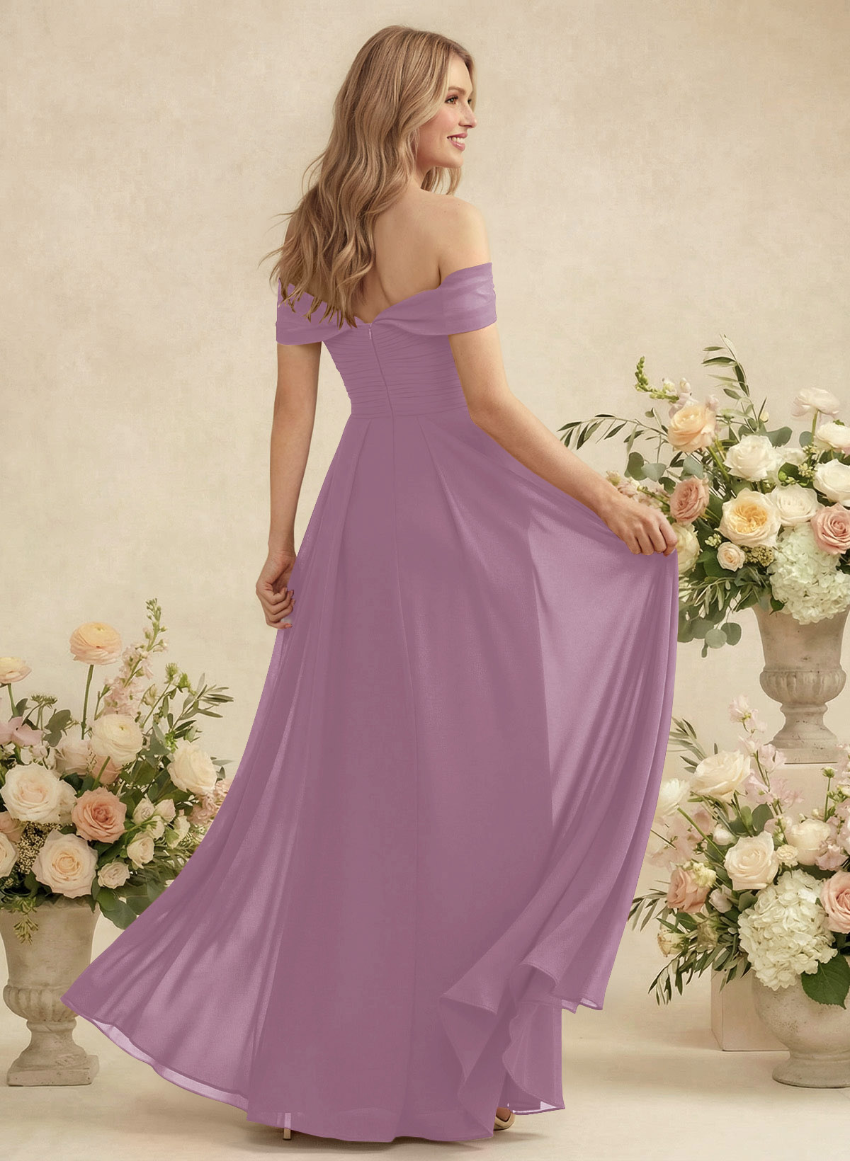 Off-The-Shoulder A-Line Chiffon Bridesmaid Dresses, product image 83