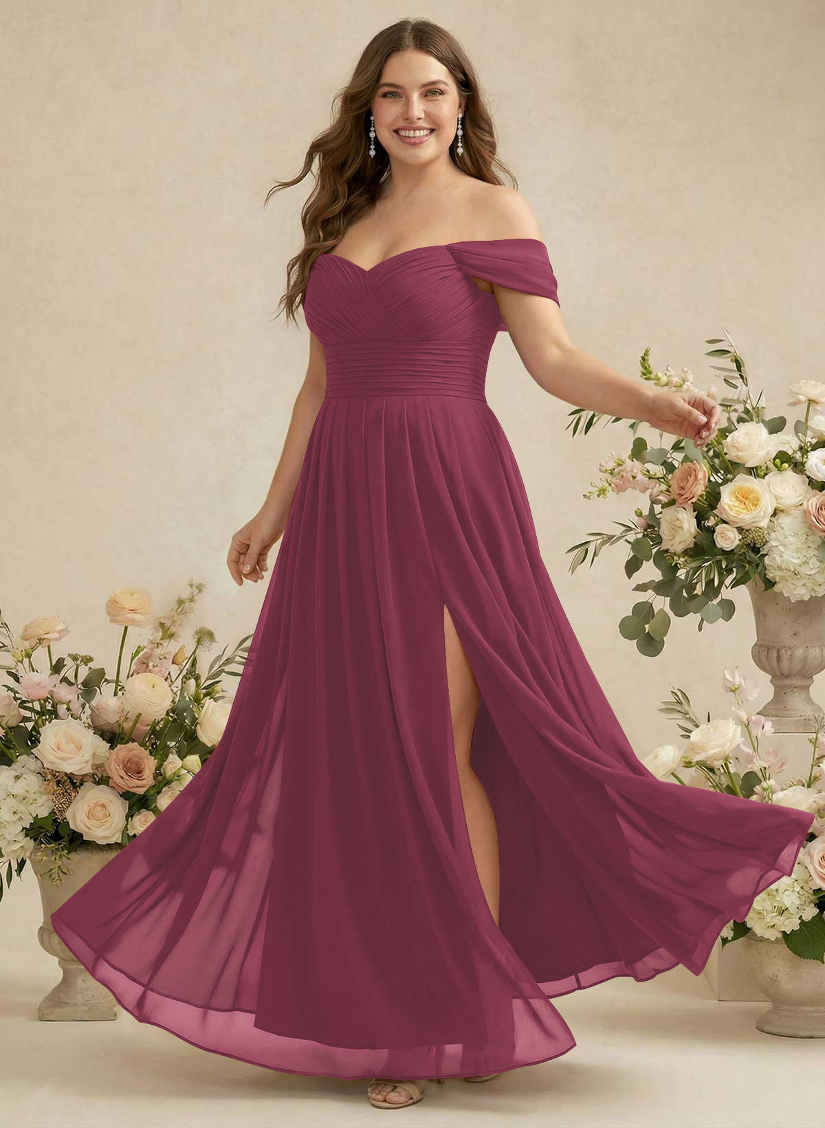 Off-The-Shoulder A-Line Chiffon Bridesmaid Dresses, product image 235