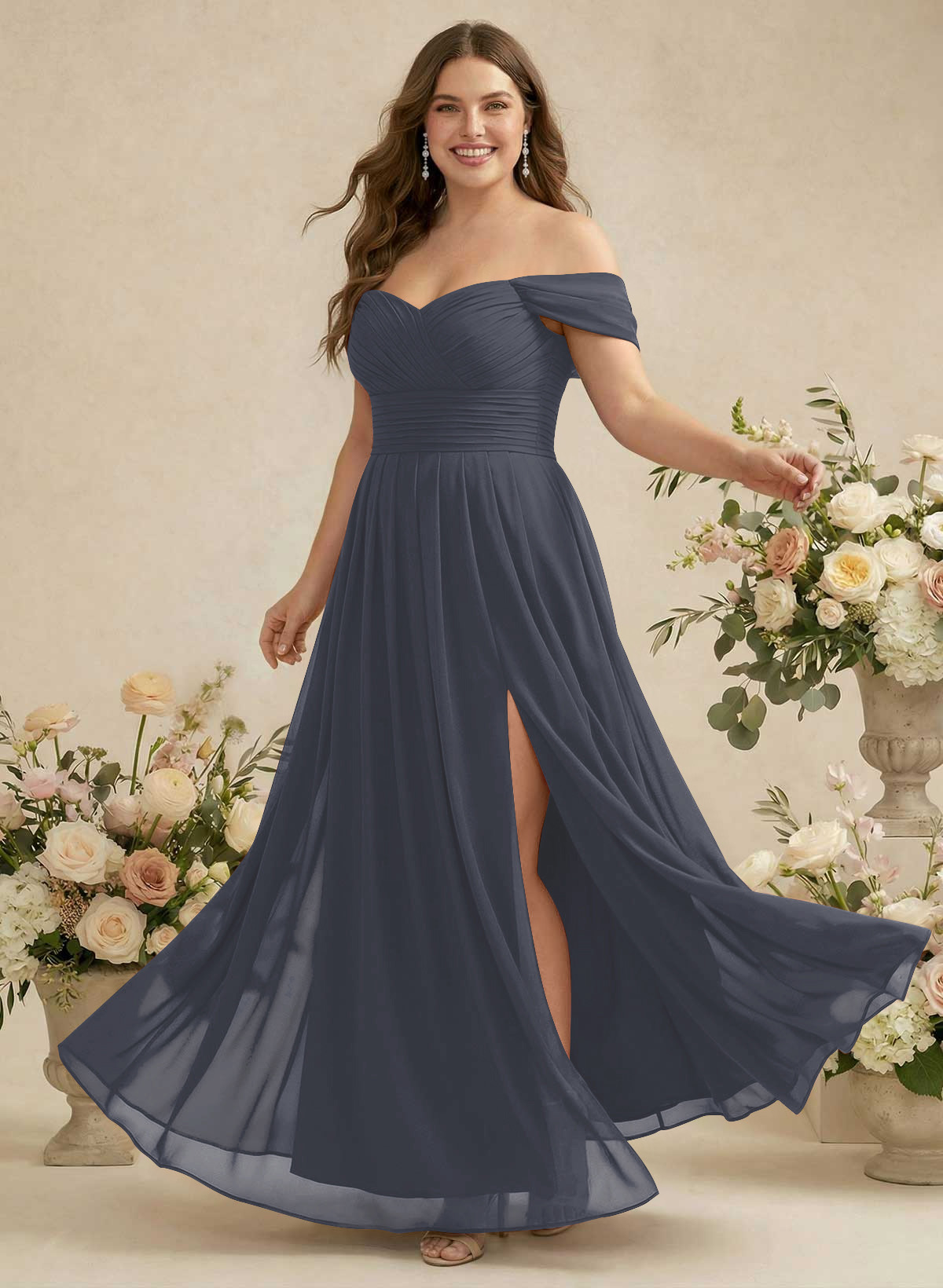 Off-The-Shoulder A-Line Chiffon Bridesmaid Dresses, product image 215