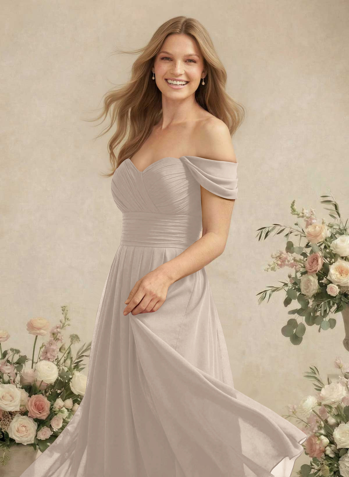 Off-The-Shoulder A-Line Chiffon Bridesmaid Dresses, product image 183