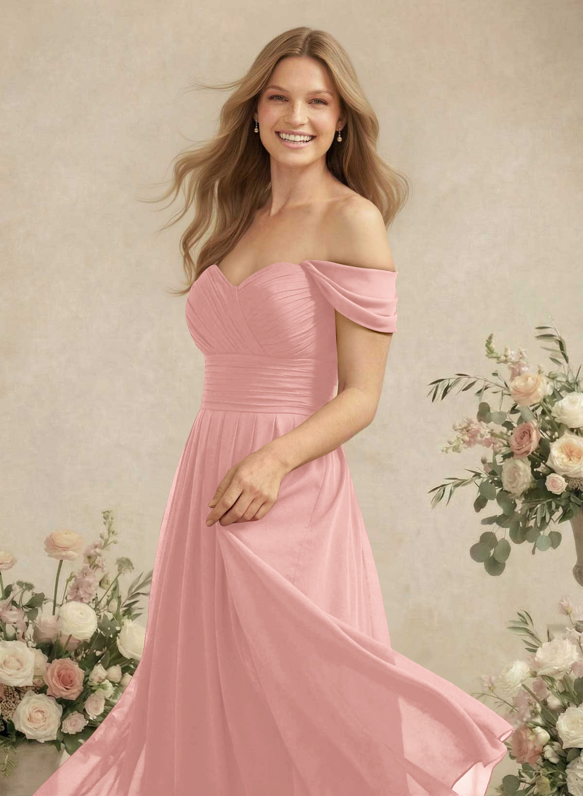 Off-The-Shoulder A-Line Chiffon Bridesmaid Dresses, product image 66
