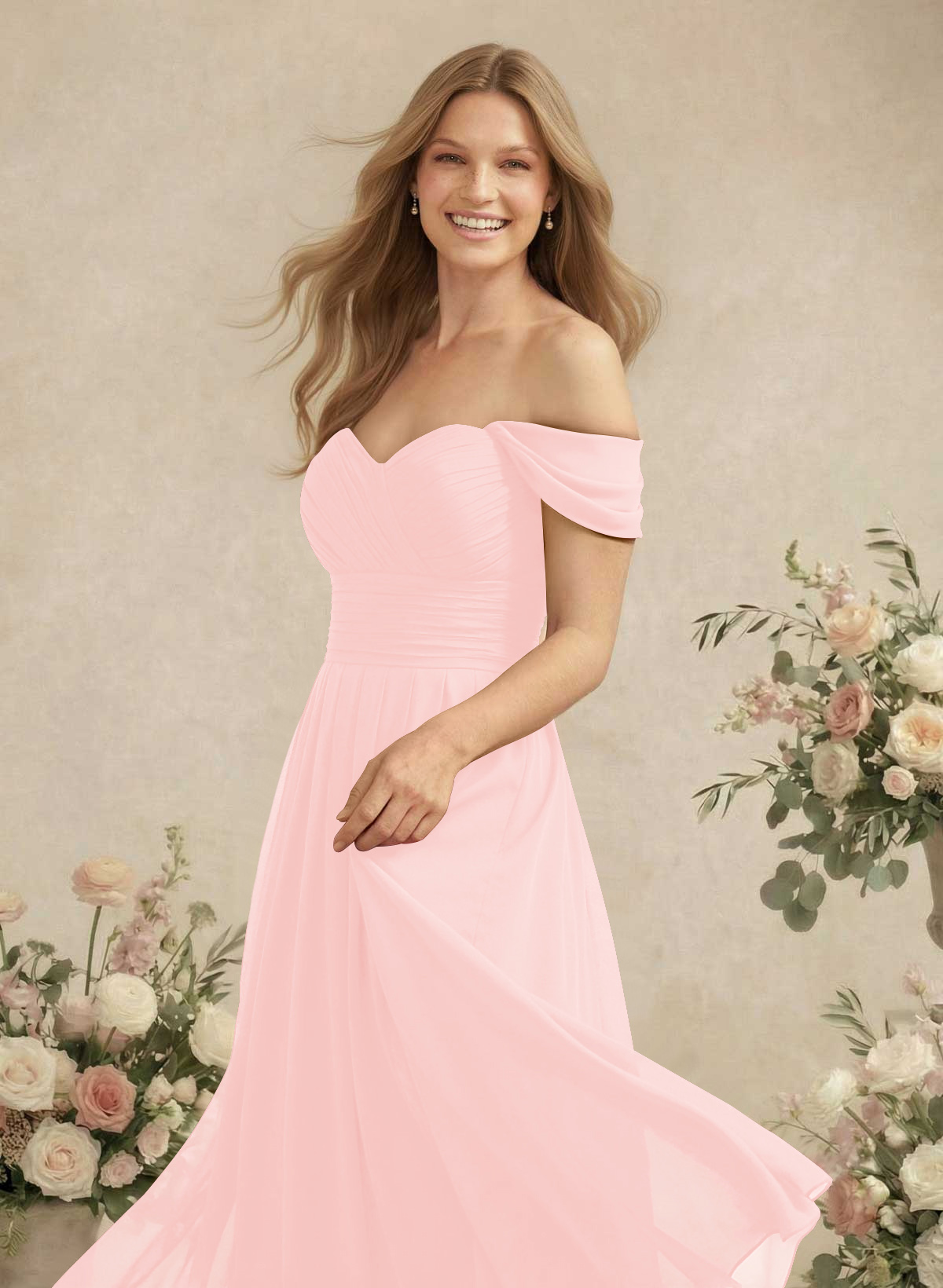 Off-The-Shoulder A-Line Chiffon Bridesmaid Dresses, product image 75