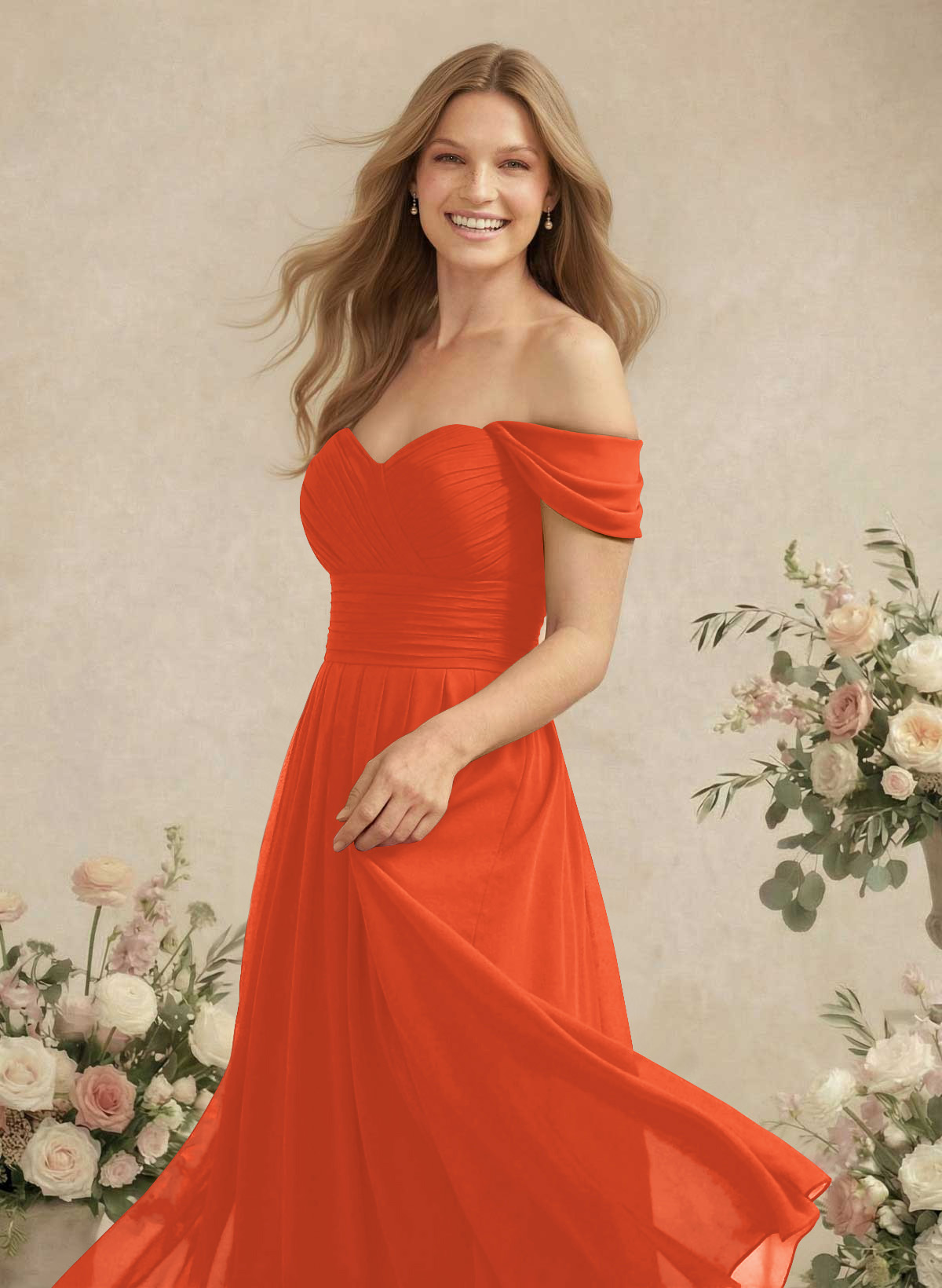 Off-The-Shoulder A-Line Chiffon Bridesmaid Dresses, product image 186