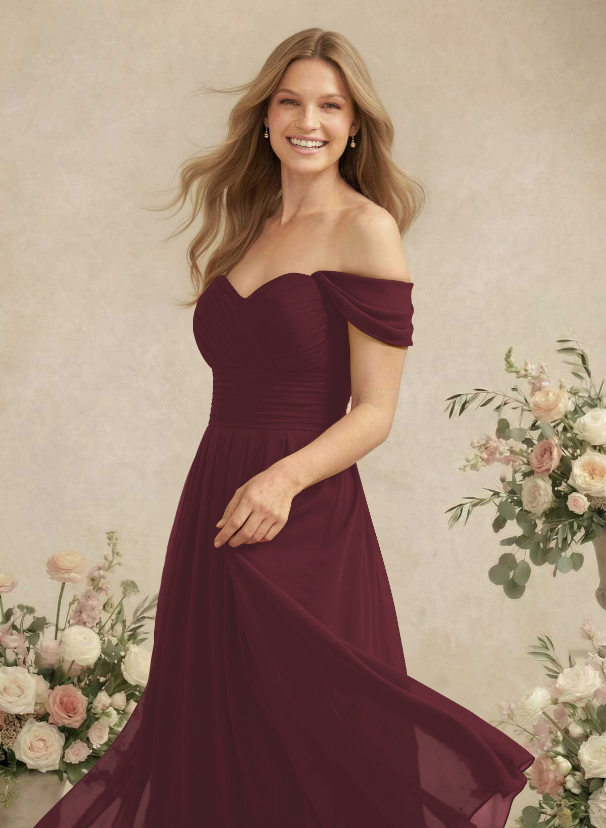 Off-The-Shoulder A-Line Chiffon Bridesmaid Dresses, product image 42