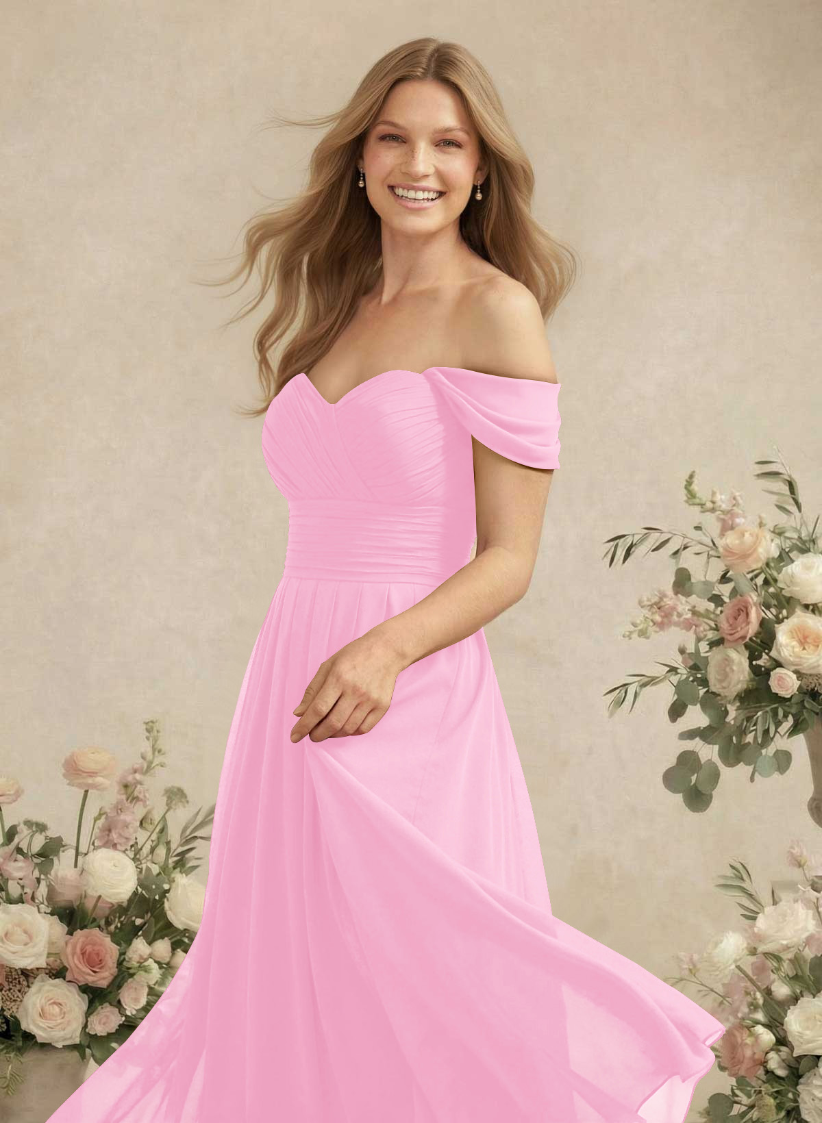 Off-The-Shoulder A-Line Chiffon Bridesmaid Dresses, product image 78