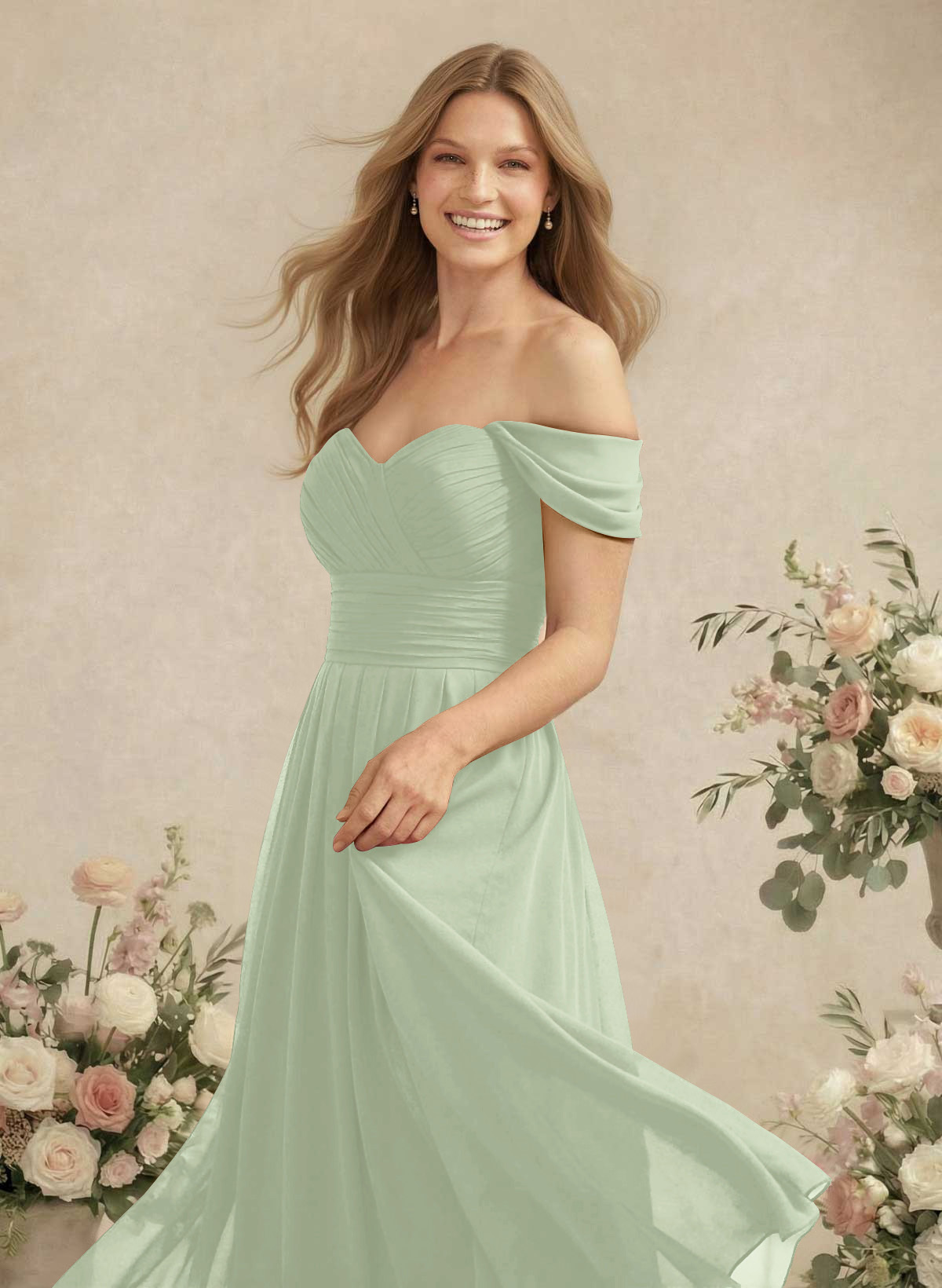 Off-The-Shoulder A-Line Chiffon Bridesmaid Dresses, product image 132
