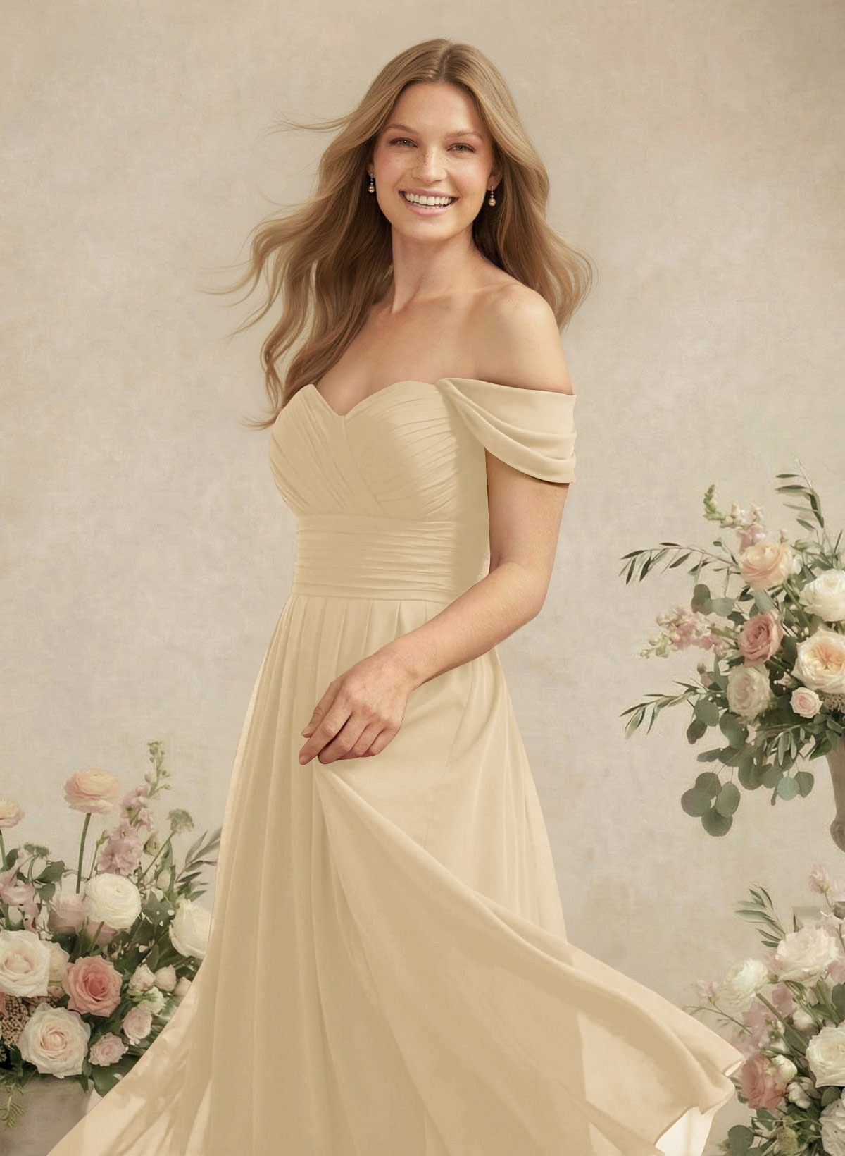 Off-The-Shoulder A-Line Chiffon Bridesmaid Dresses, product image 144