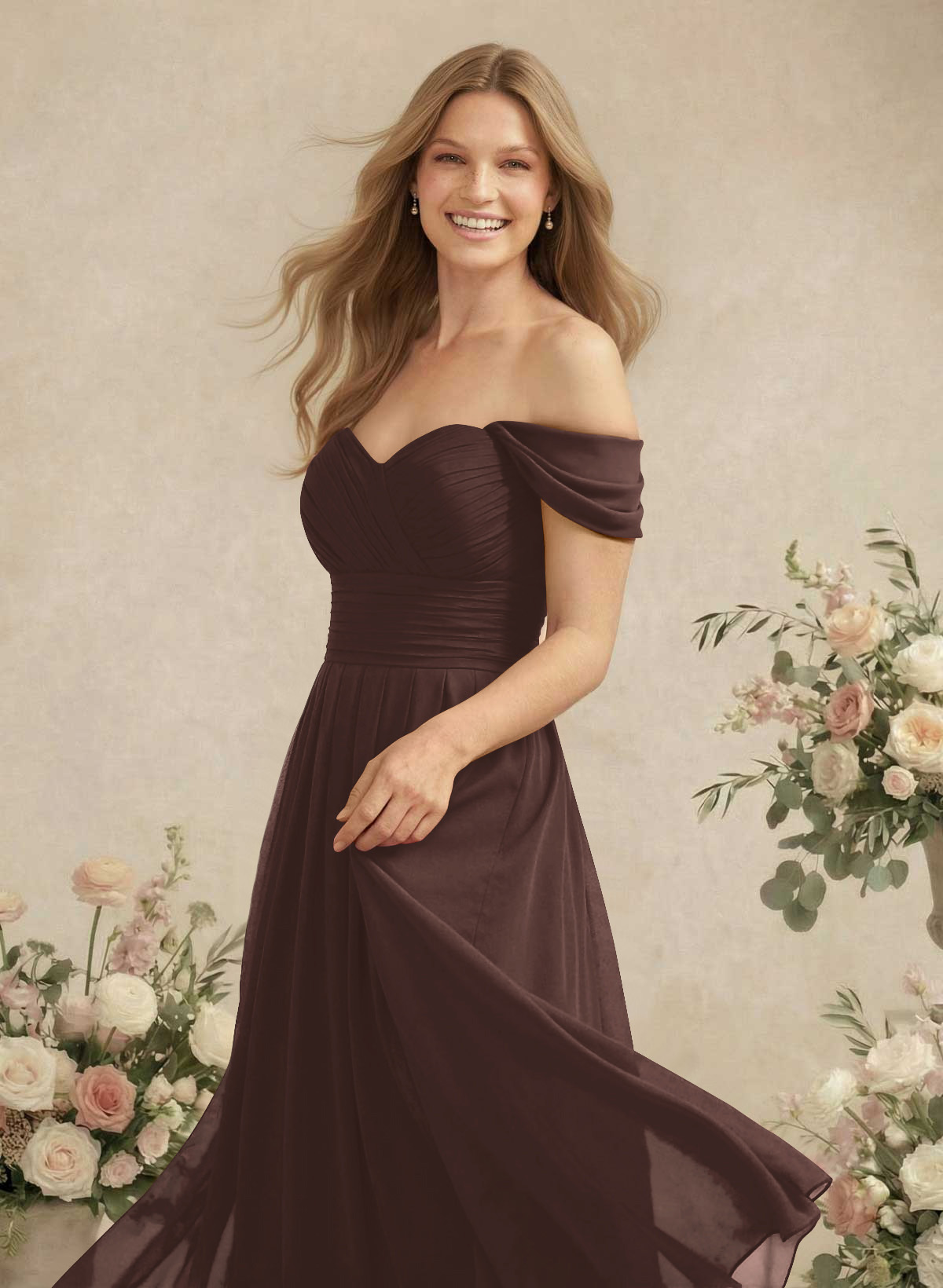 Off-The-Shoulder A-Line Chiffon Bridesmaid Dresses, product image 162