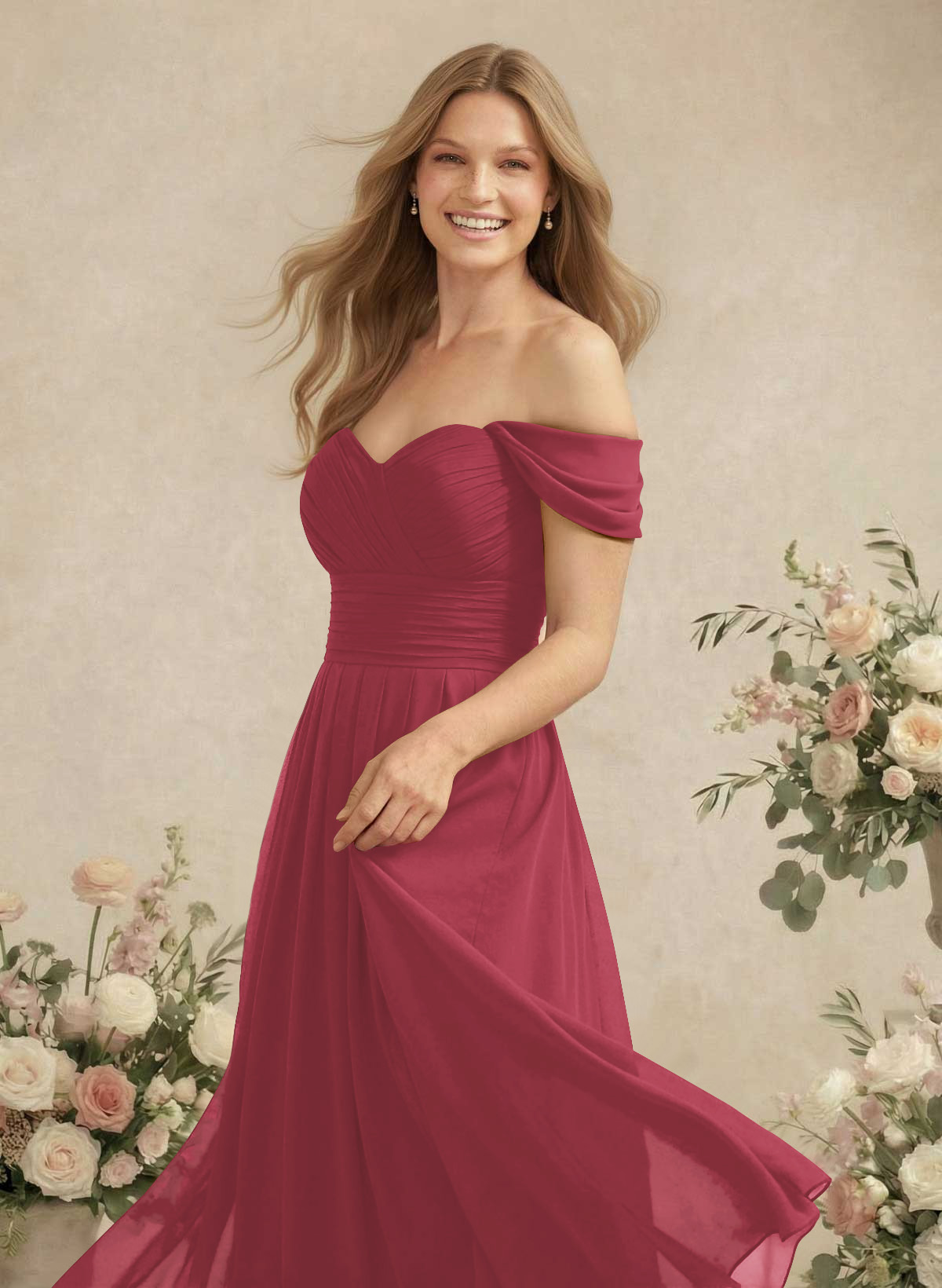 Off-The-Shoulder A-Line Chiffon Bridesmaid Dresses, product image 45