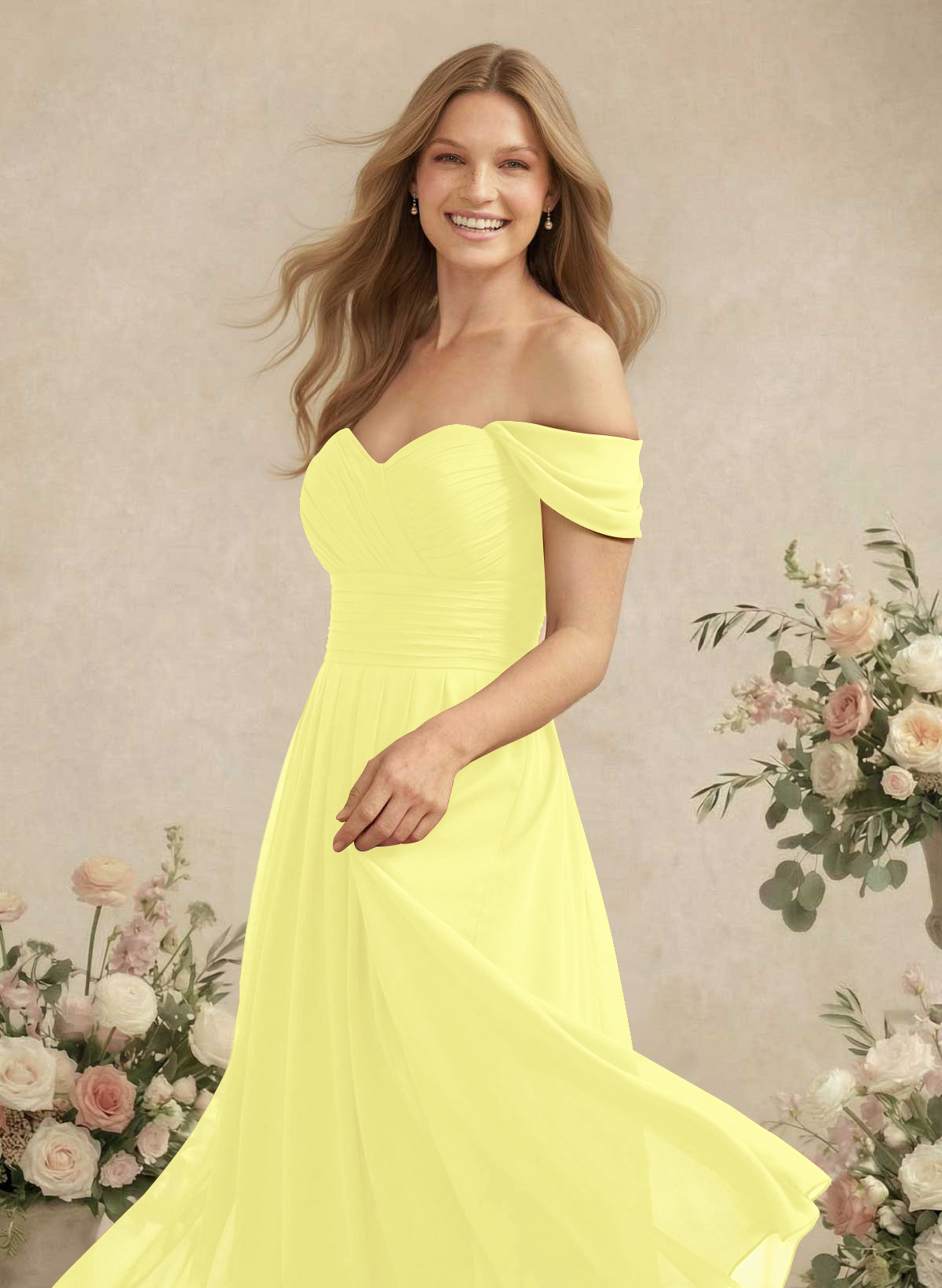 Off-The-Shoulder A-Line Chiffon Bridesmaid Dresses, product image 150