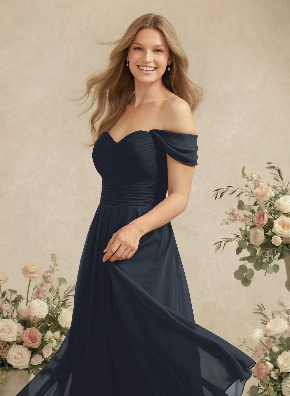 Off-The-Shoulder A-Line Chiffon Bridesmaid Dresses, product image 6