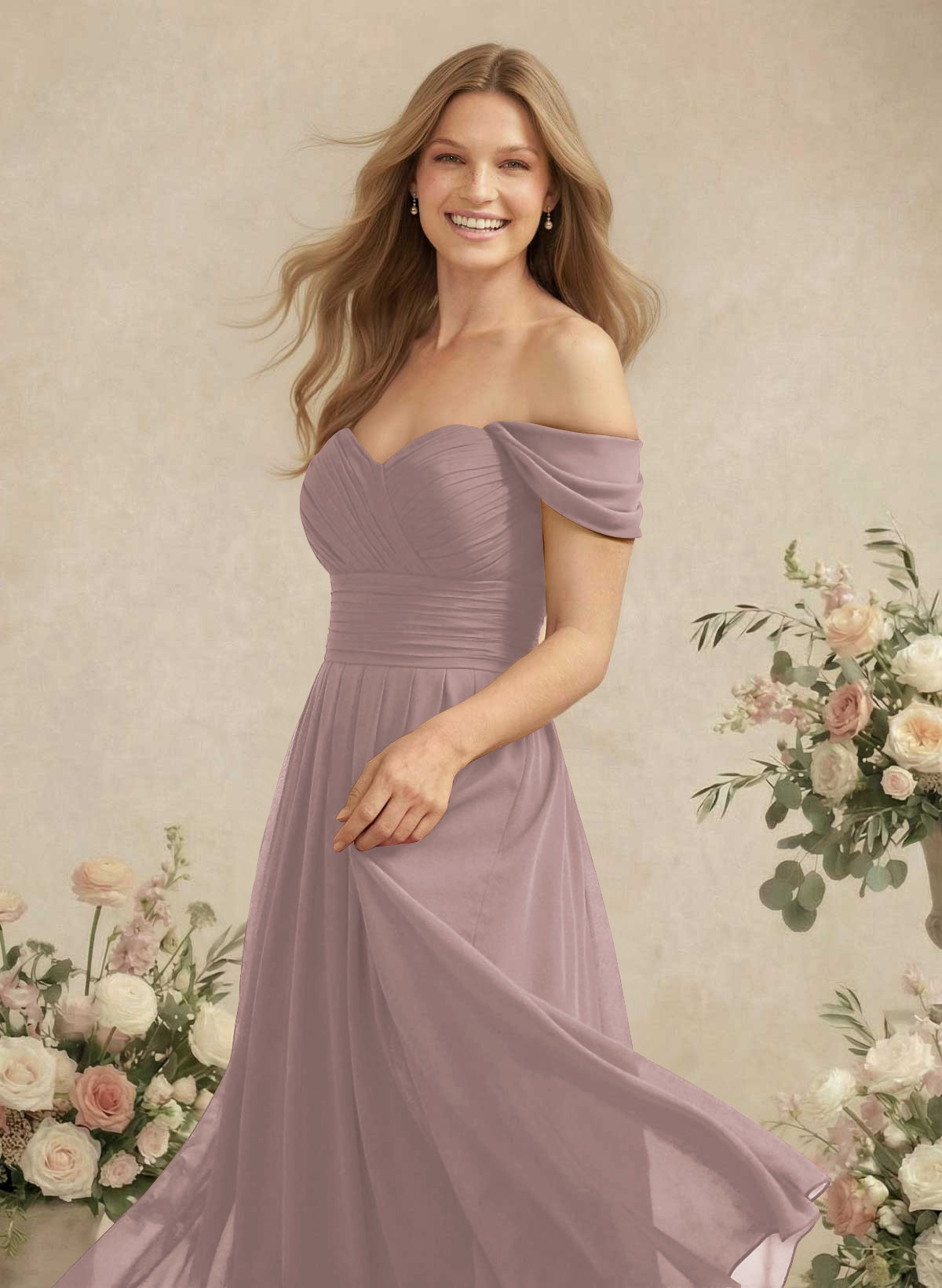 Off-The-Shoulder A-Line Chiffon Bridesmaid Dresses, product image 81
