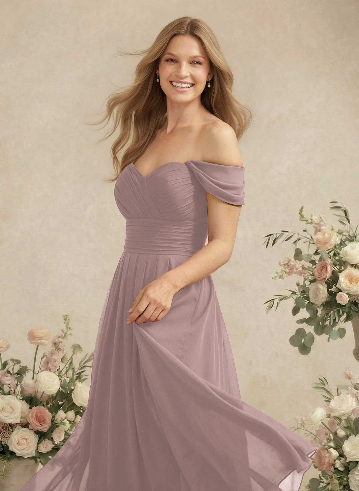 Off-The-Shoulder A-Line Chiffon Bridesmaid Dresses, product image 81