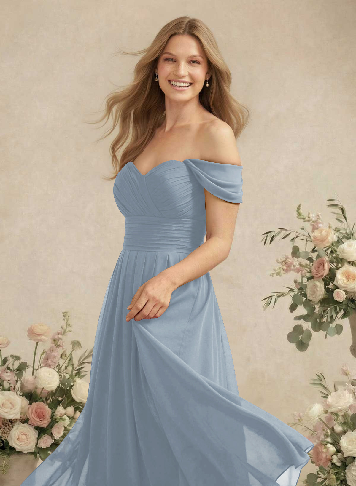 Off-The-Shoulder A-Line Chiffon Bridesmaid Dresses, product image 12