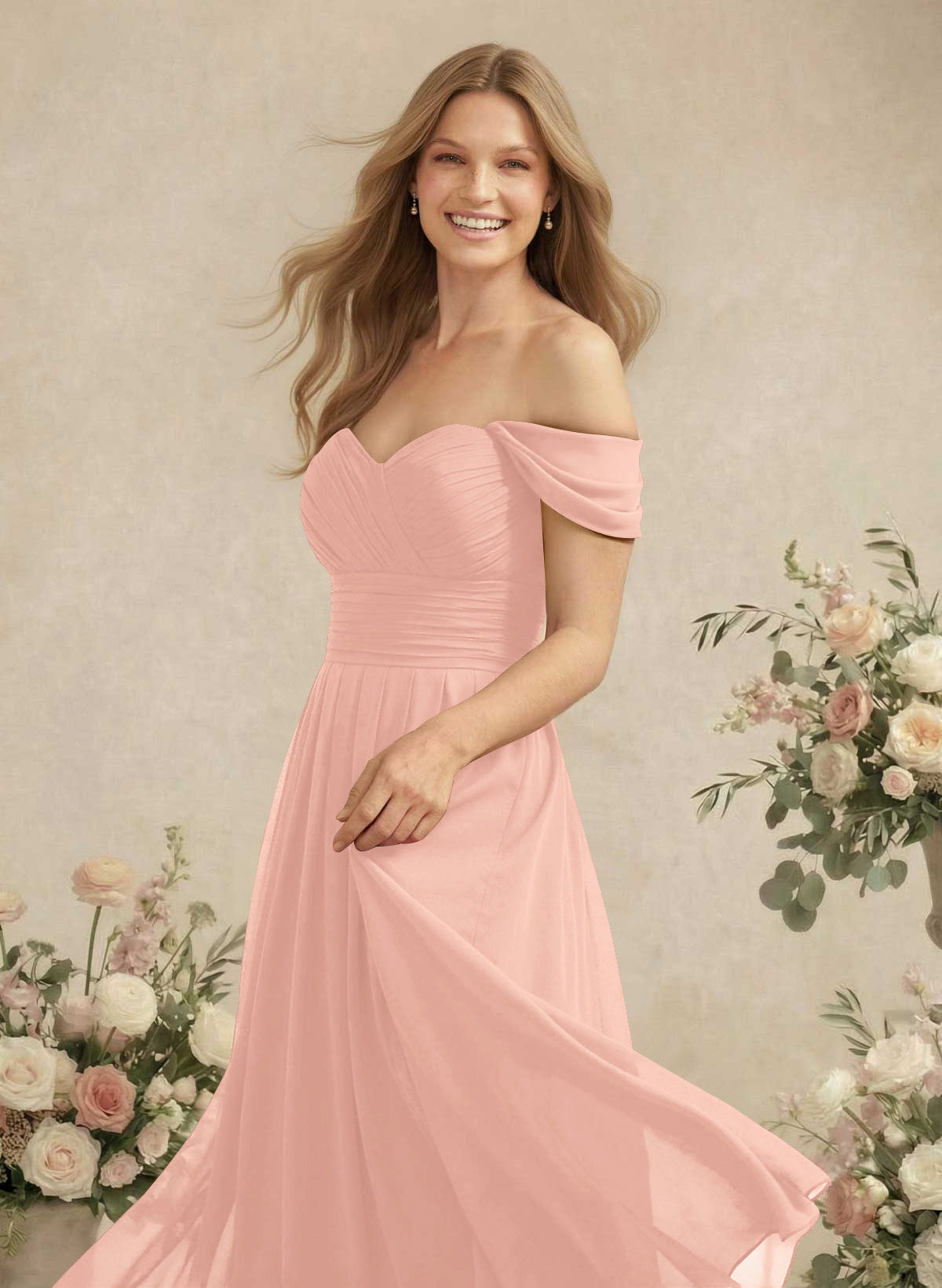 Off-The-Shoulder A-Line Chiffon Bridesmaid Dresses, product image 60