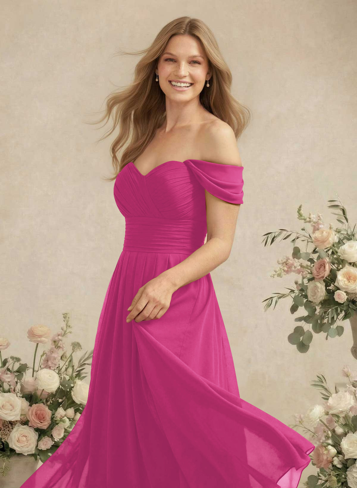 Off-The-Shoulder A-Line Chiffon Bridesmaid Dresses, product image 114