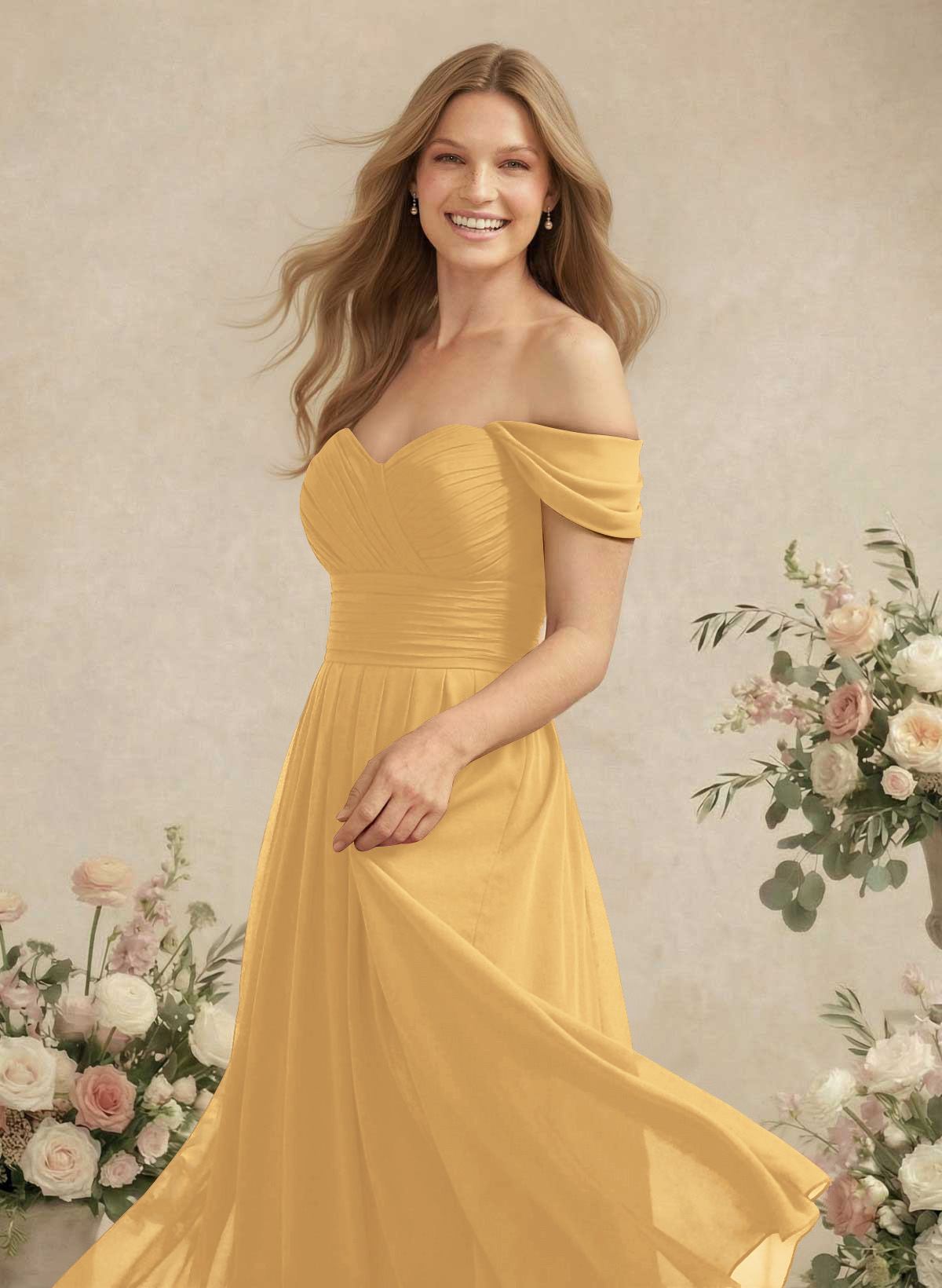 Off-The-Shoulder A-Line Chiffon Bridesmaid Dresses, product image 153