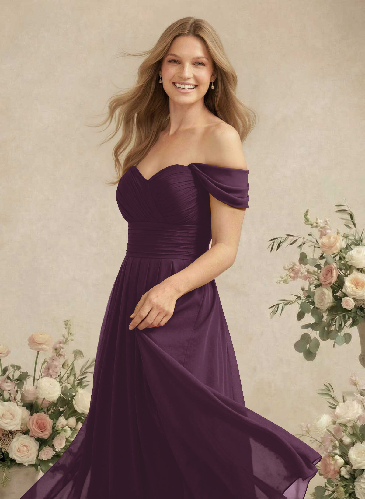 Off-The-Shoulder A-Line Chiffon Bridesmaid Dresses, product image 105